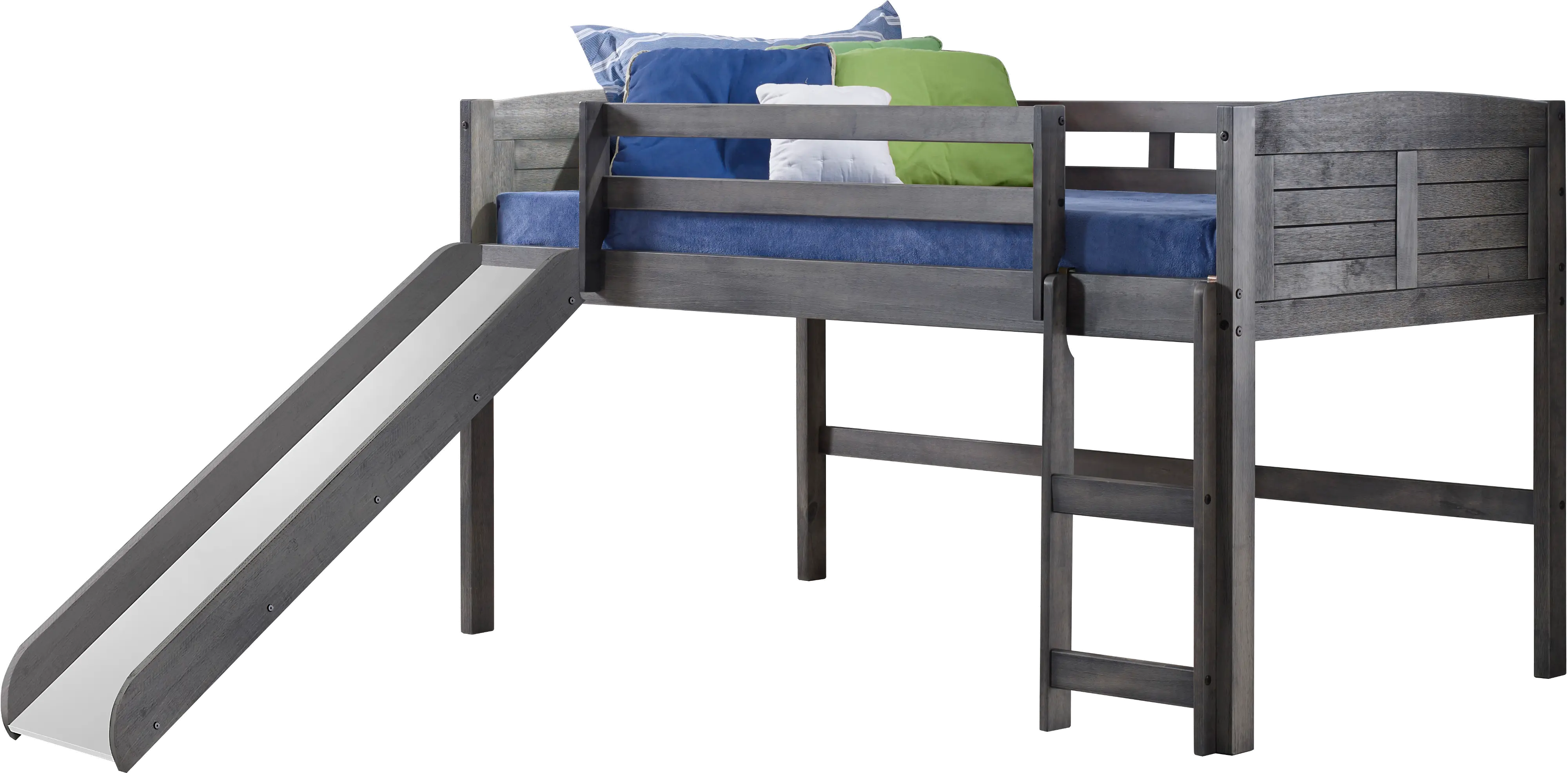 Louver Antique Gray Twin Loft Bed with Slide-2