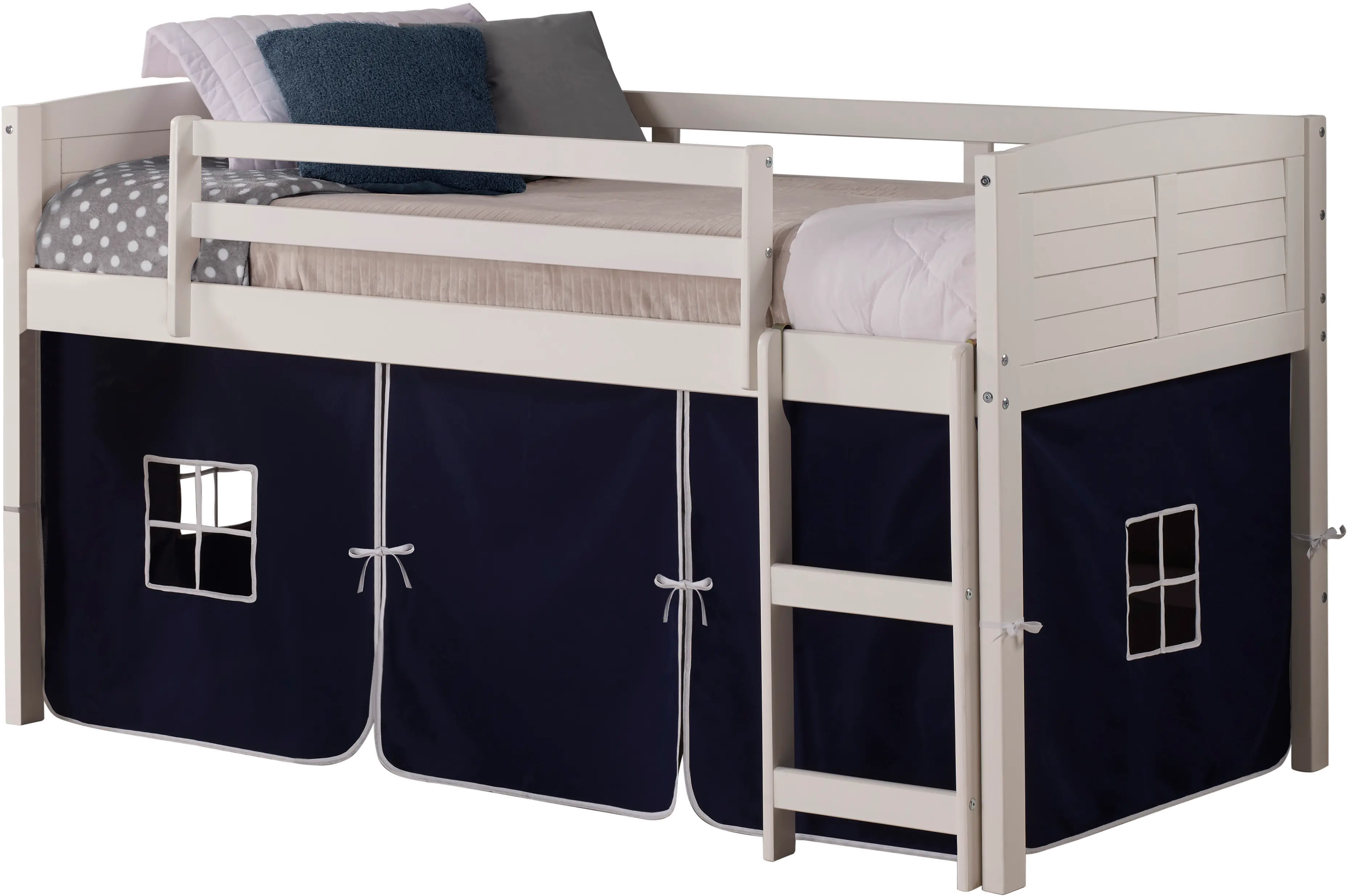 Louver White Twin Loft Bed with Navy Blue Tent-1