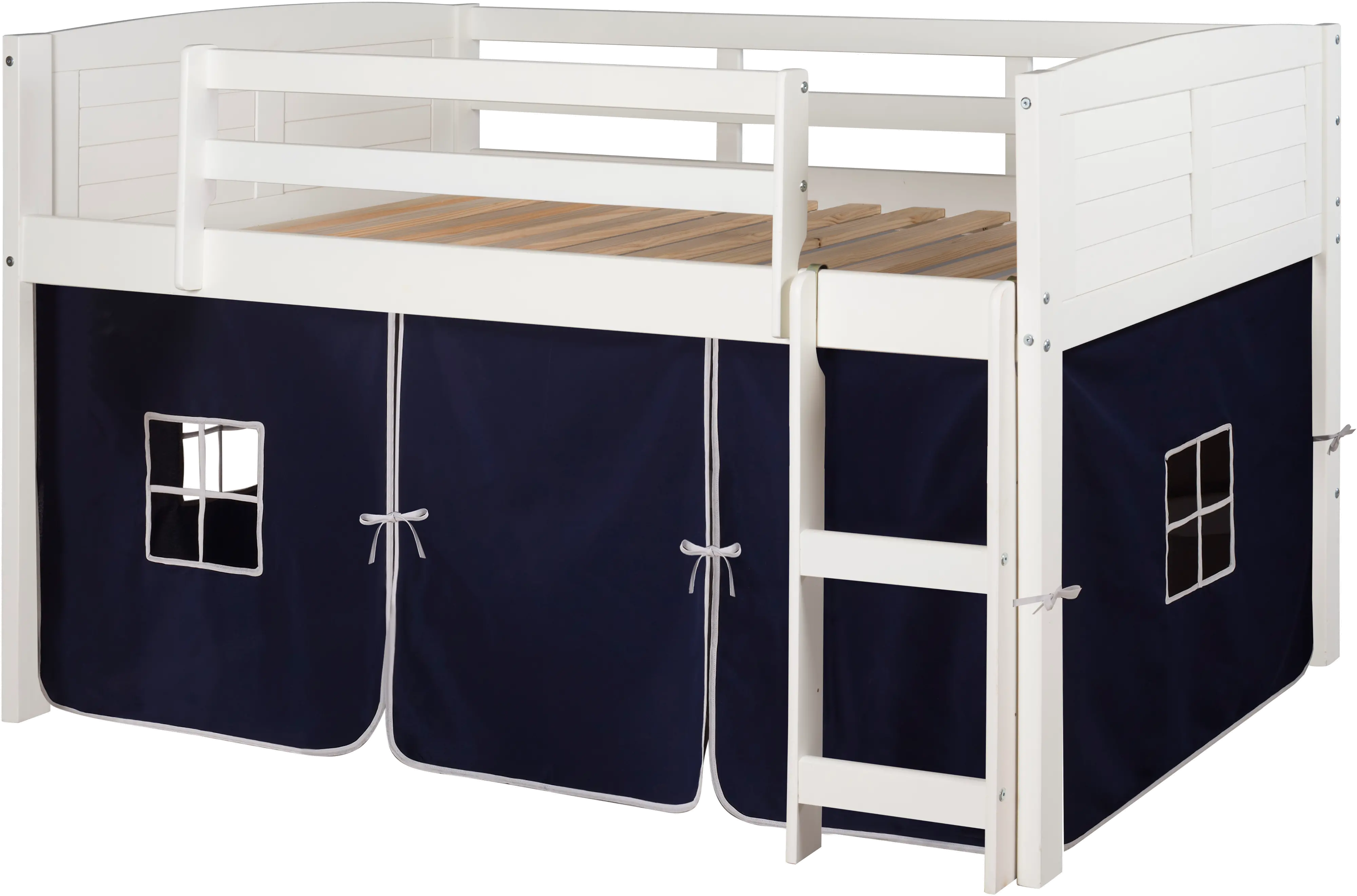 Louver White Twin Loft Bed with Navy Blue Tent-3
