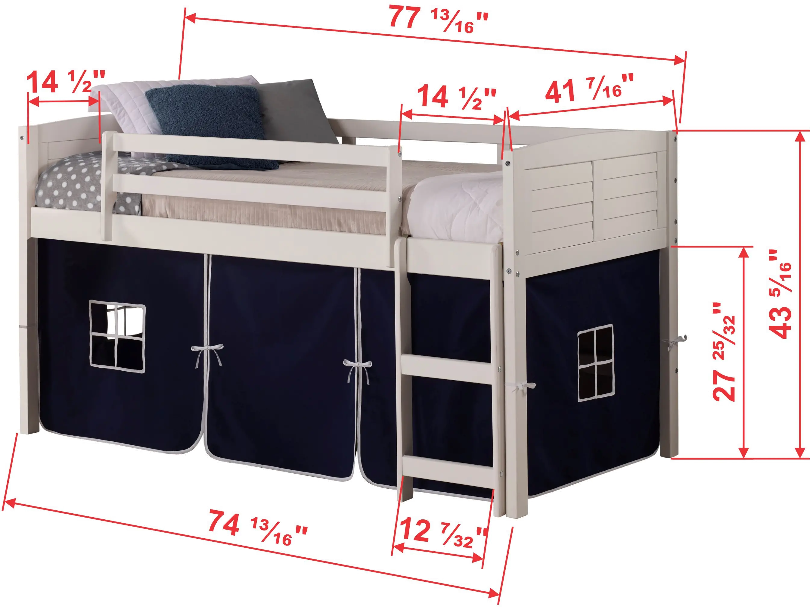 Louver White Twin Loft Bed with Navy Blue Tent-4