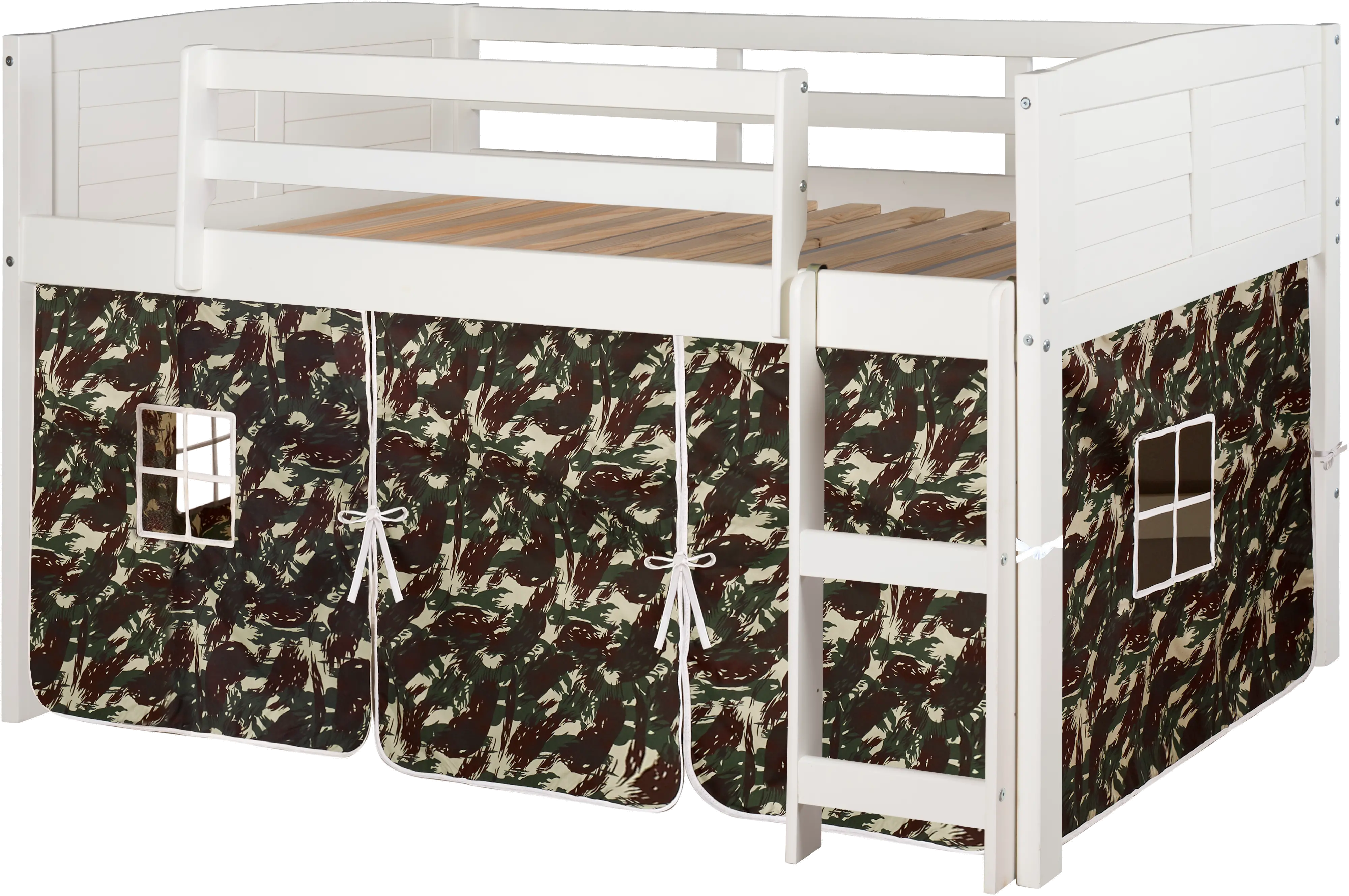 Louver White Twin Loft Bed with Camo Tent-3