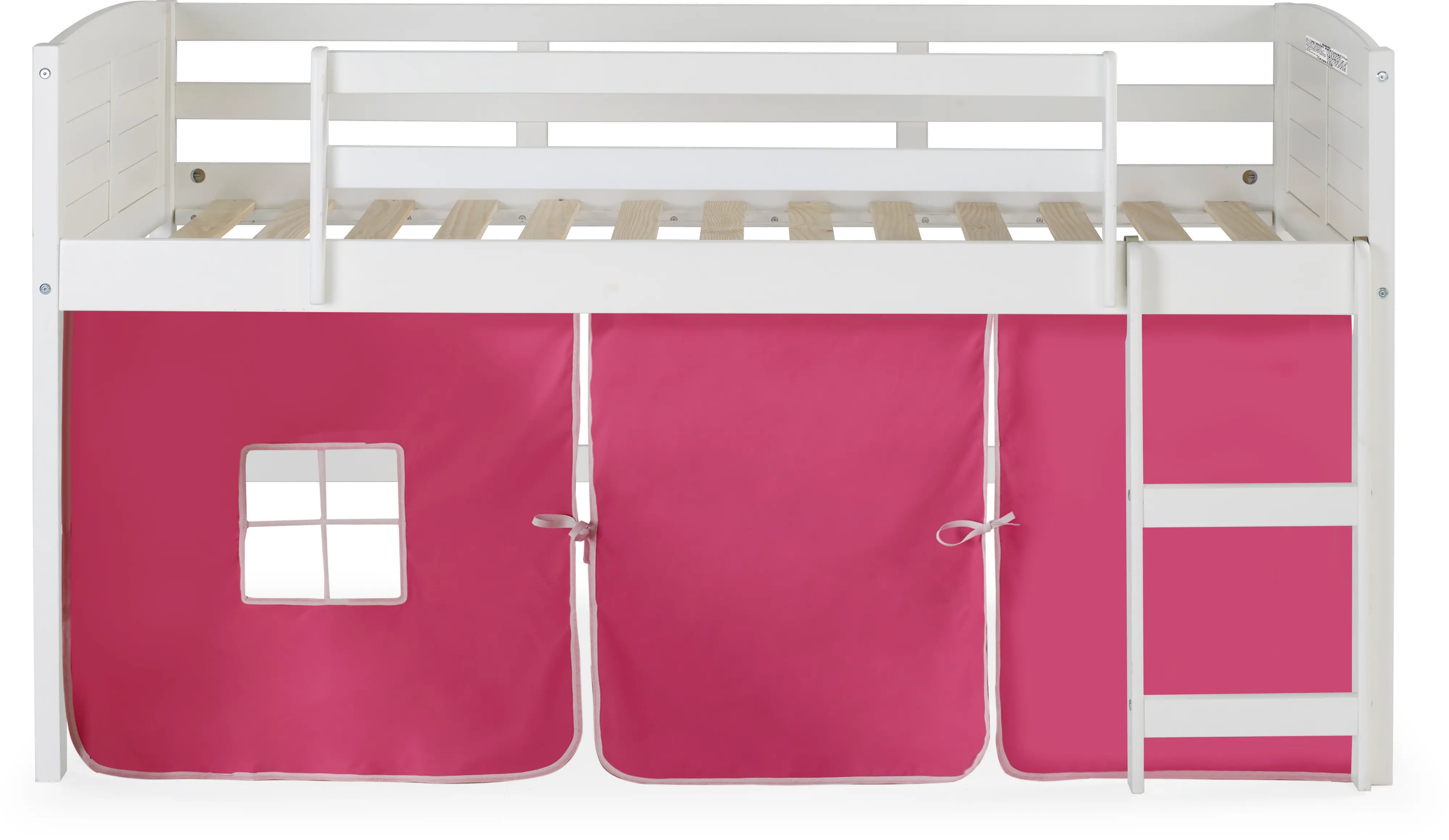 Louver White Twin Loft Bed with Pink Tent-3