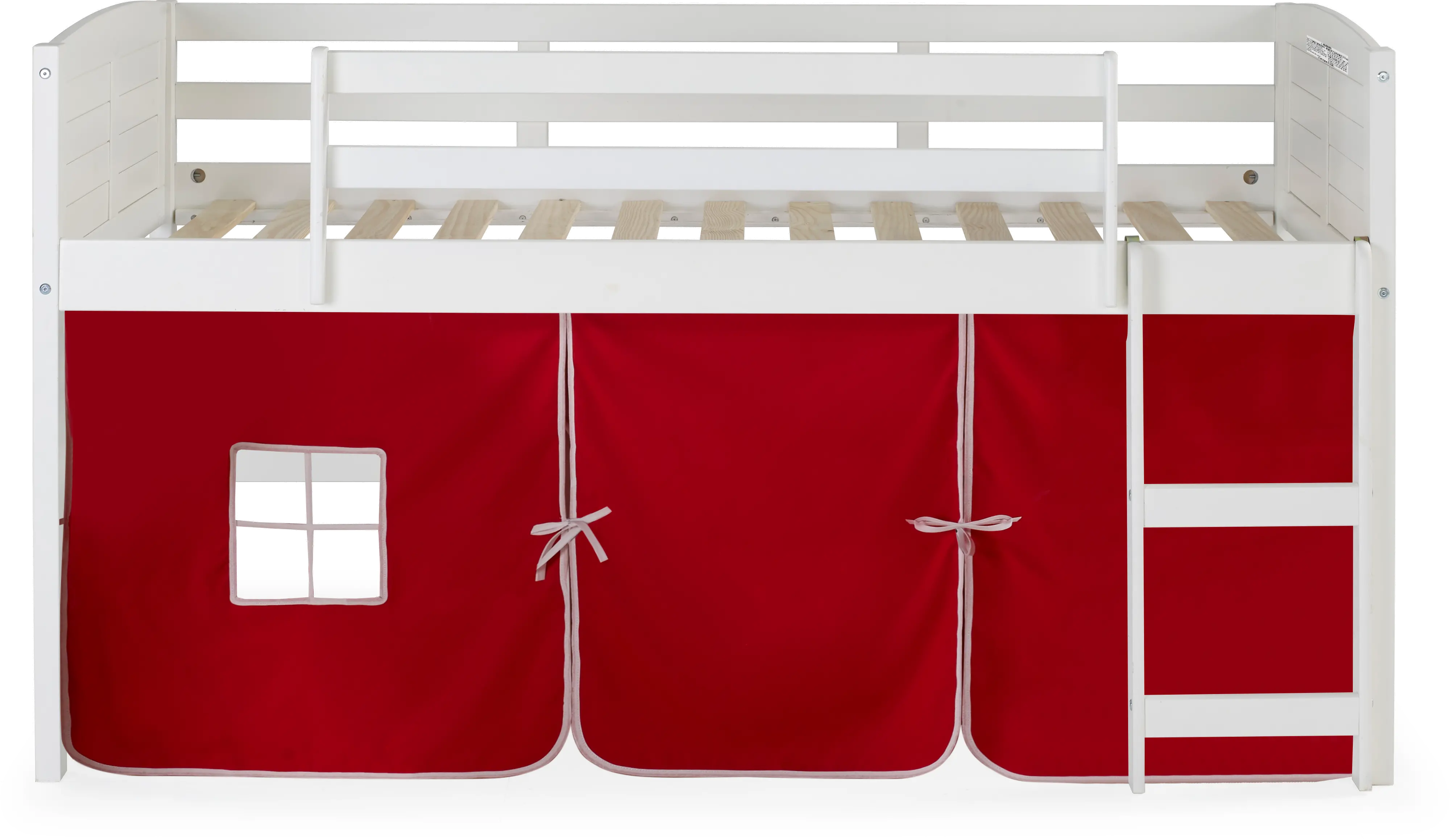 Louver White Twin Loft Bed with Red Tent-3