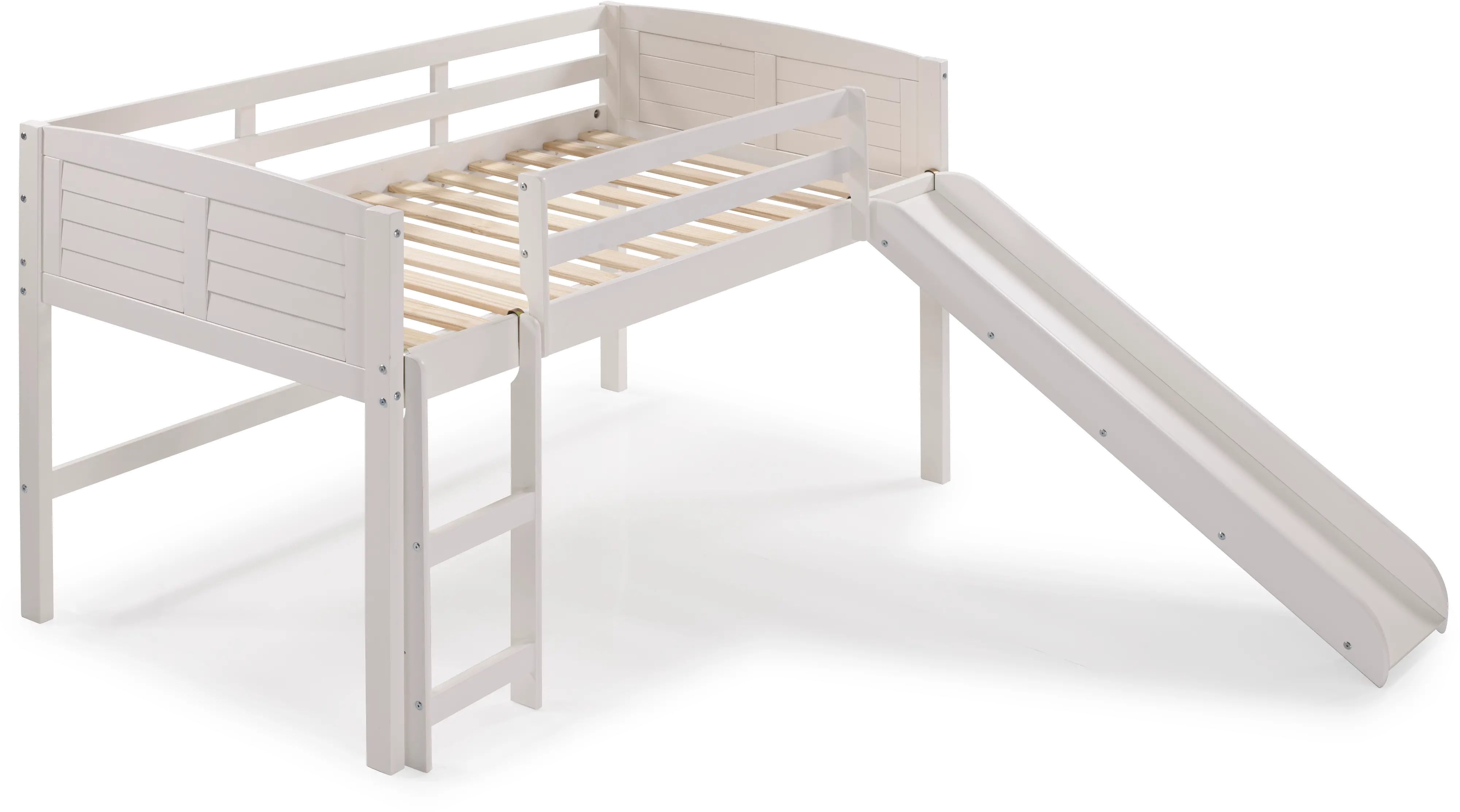 Louver White Twin Loft Bed with Slide-1