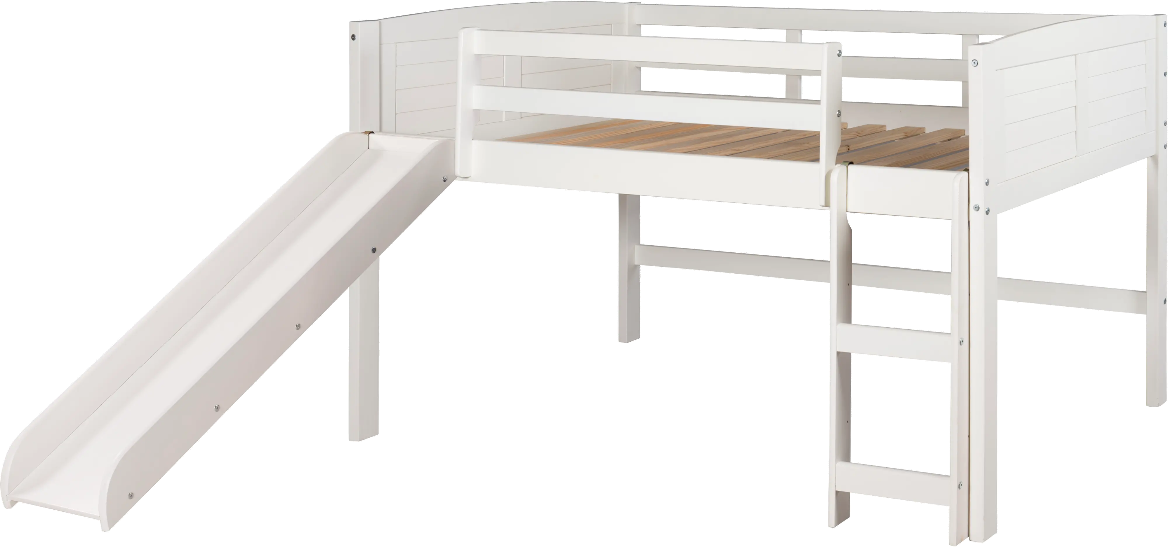 Louver White Twin Loft Bed with Slide-3
