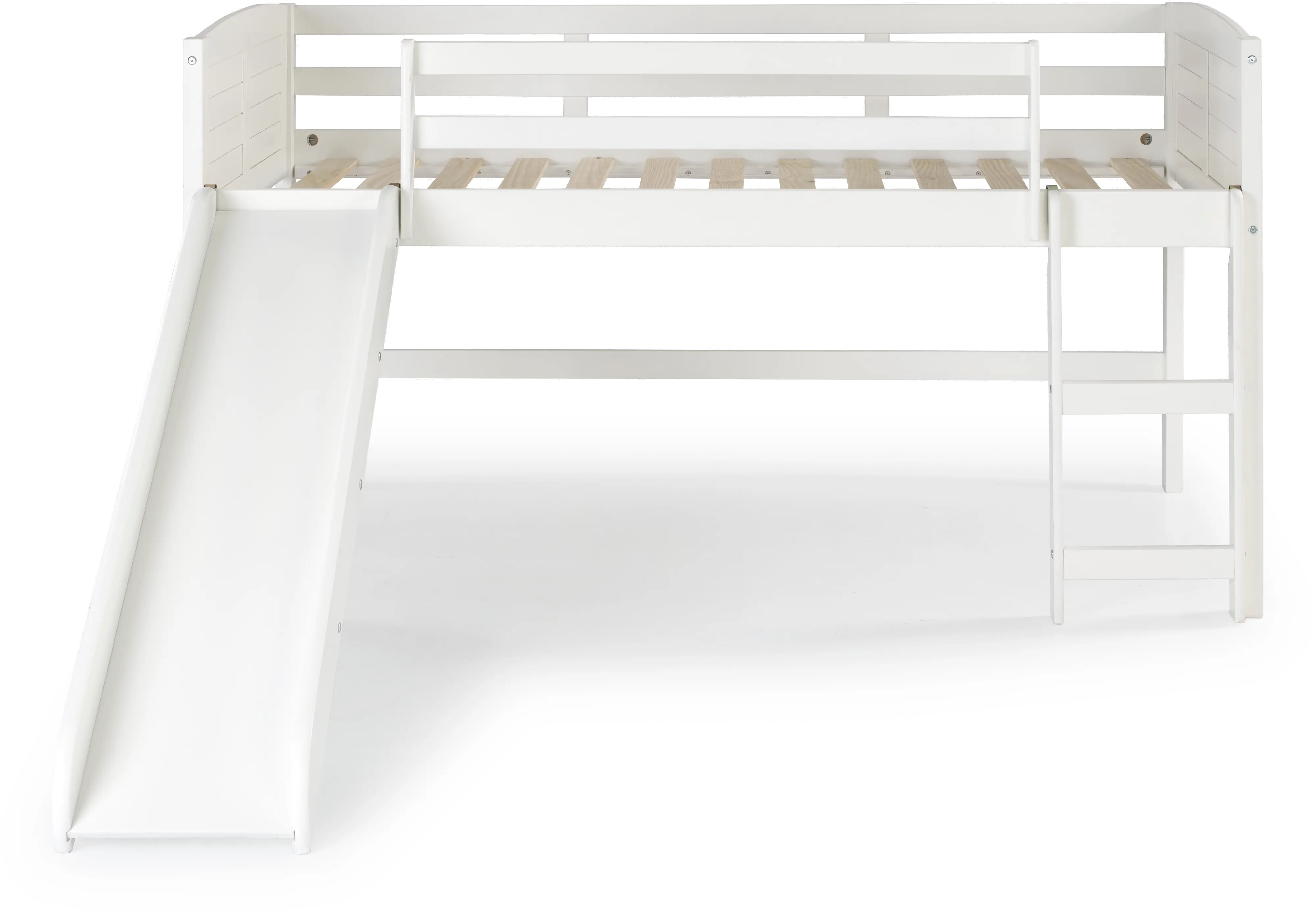 Louver White Twin Loft Bed with Slide-4