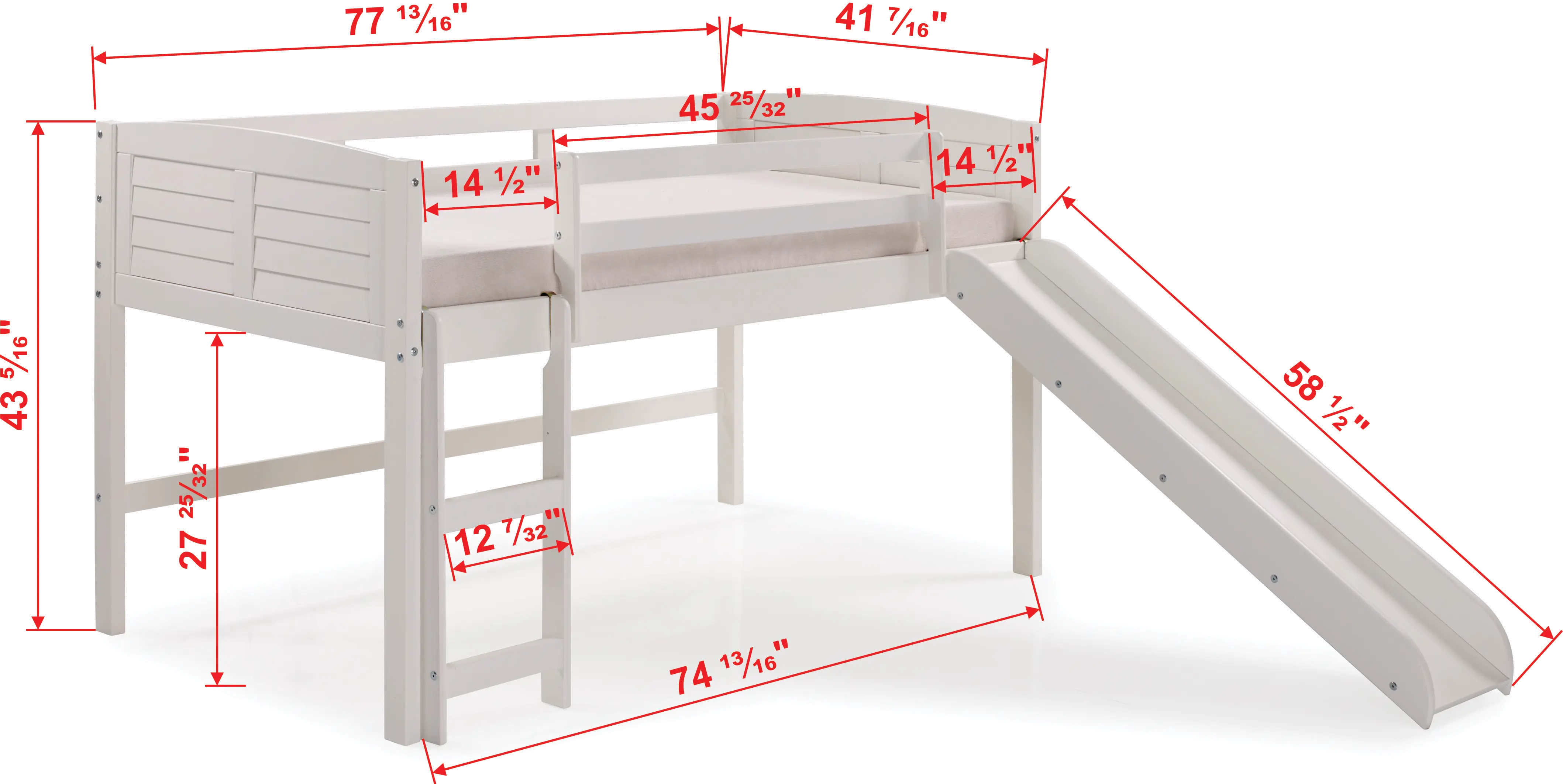 Louver White Twin Loft Bed with Slide-5