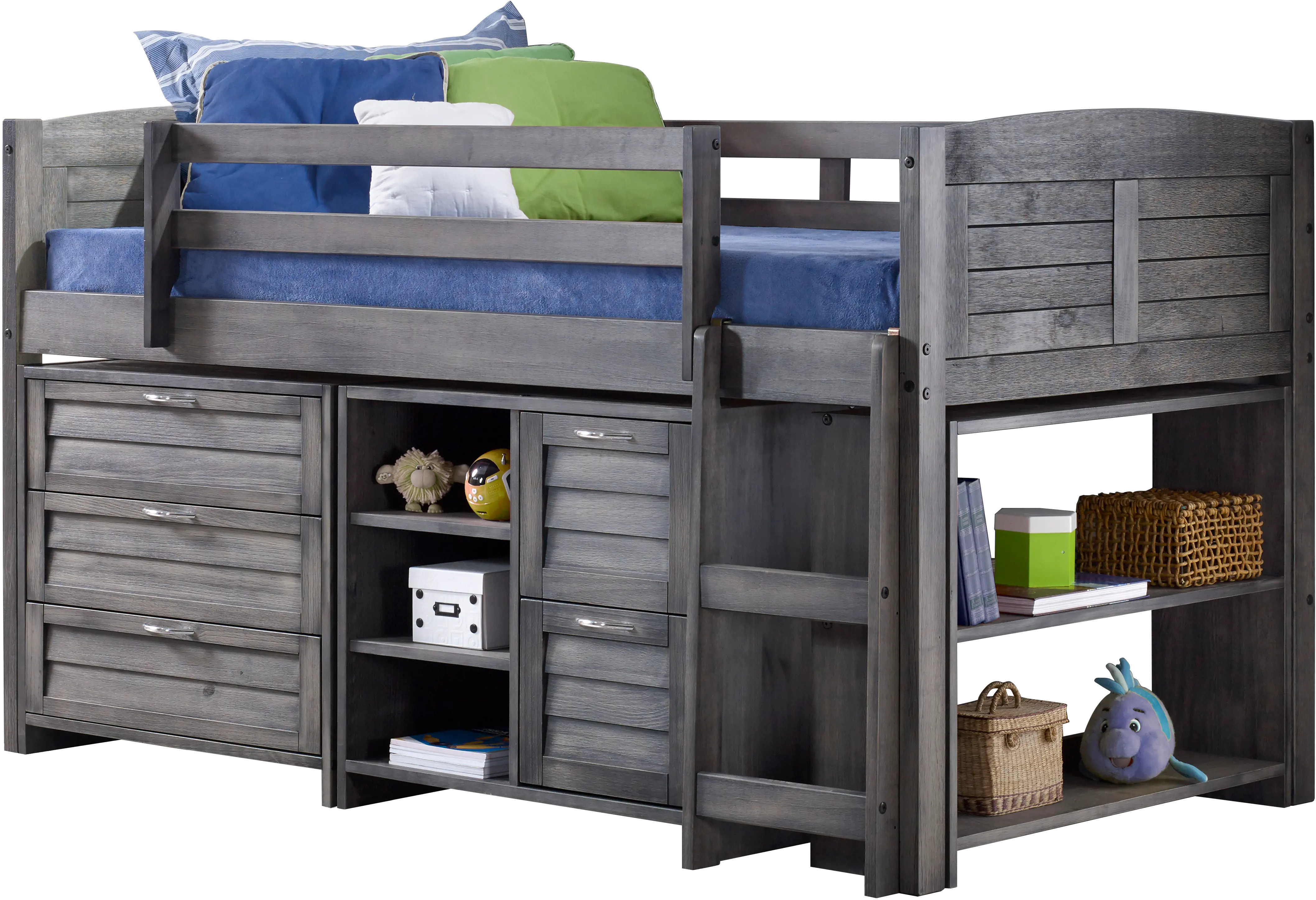 Louver Antique Gray Low Loft Bed Style A-2