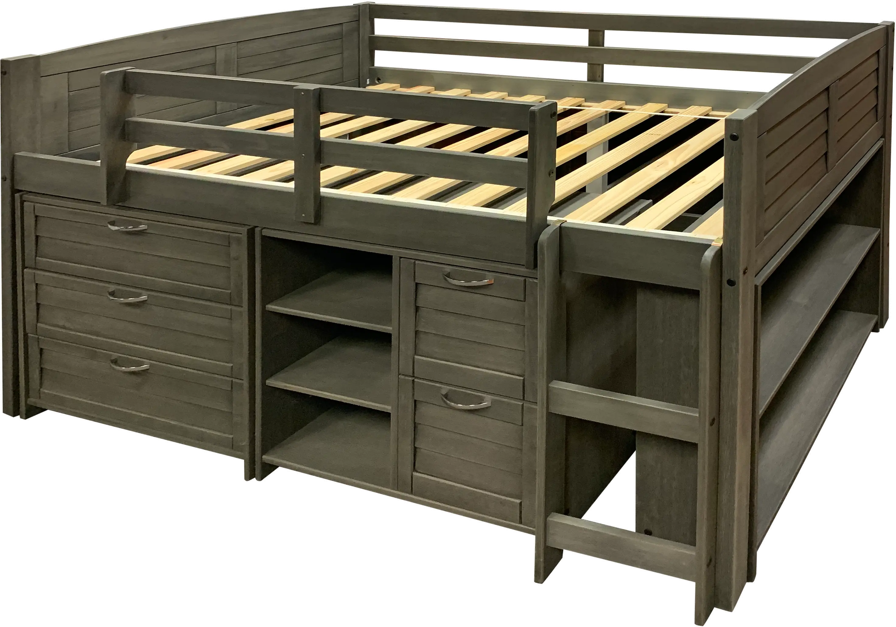 Louver Antique Gray Low Loft Bed Style A-3