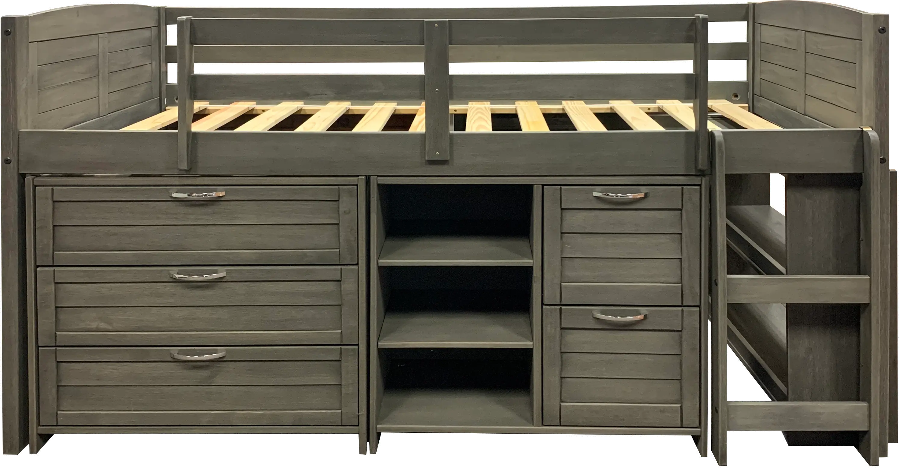 Louver Antique Gray Low Loft Bed Style A-4