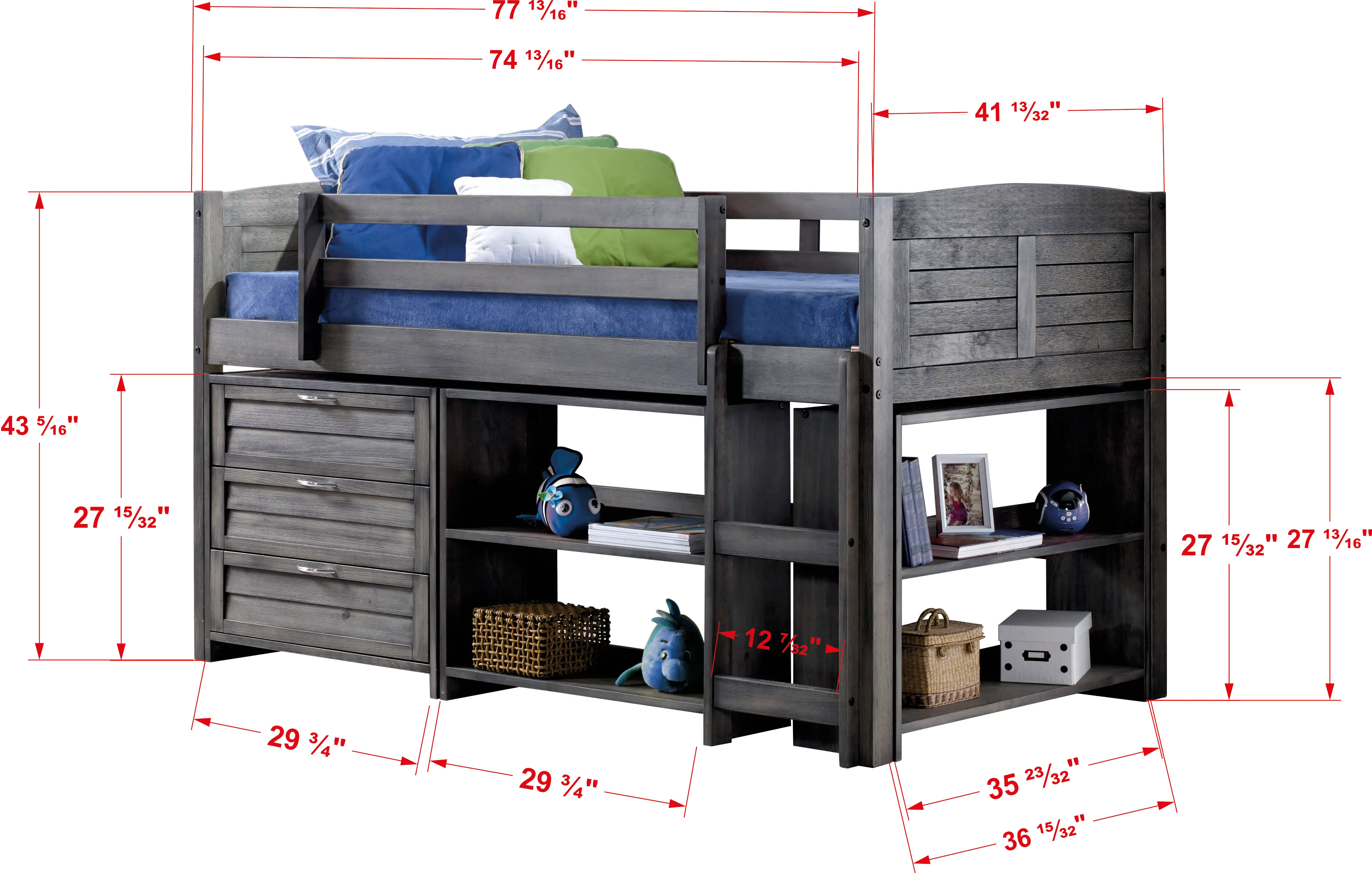 Louver Antique Gray Low Loft Bed Style A-5