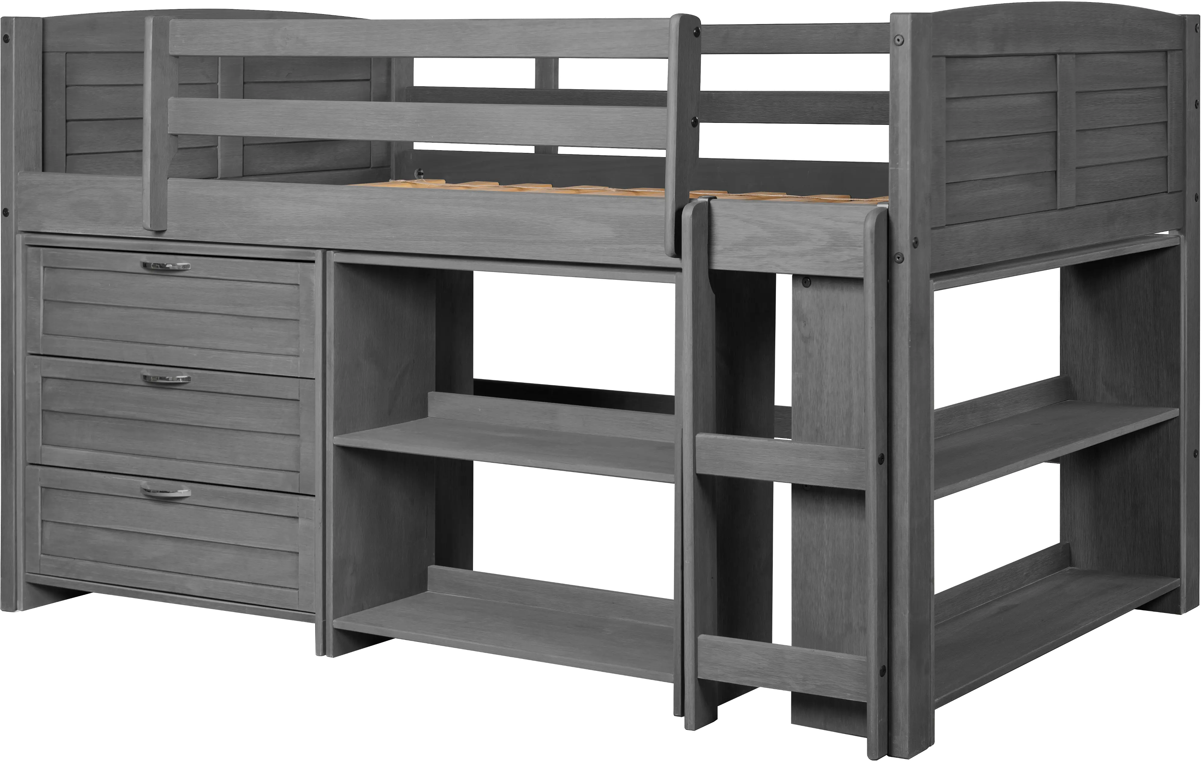 Louver Antique Gray Low Loft Bed Style B-3