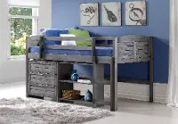 Louver Antique Gray Low Loft Bed Style C