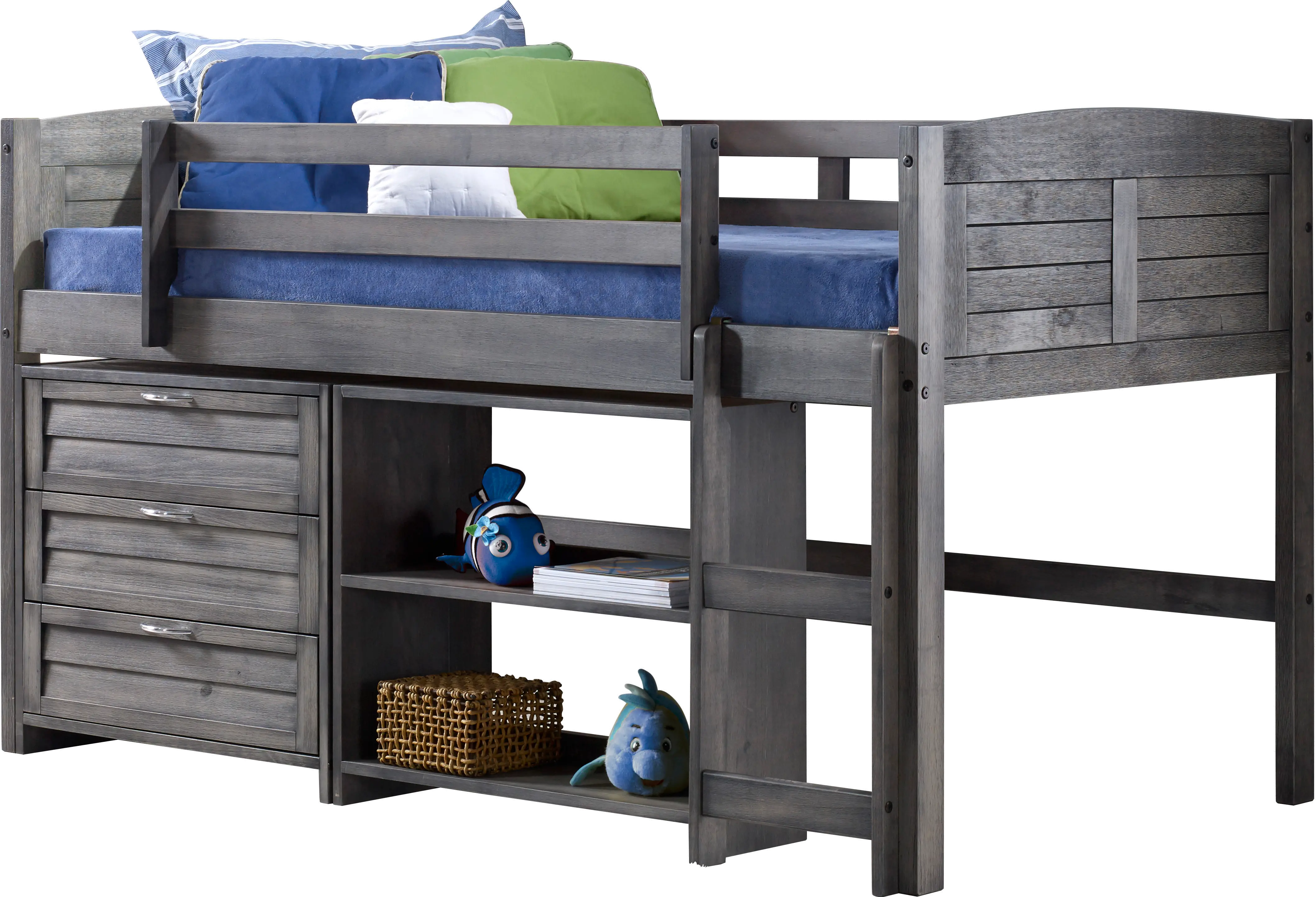 Louver Antique Gray Low Loft Bed Style C-2