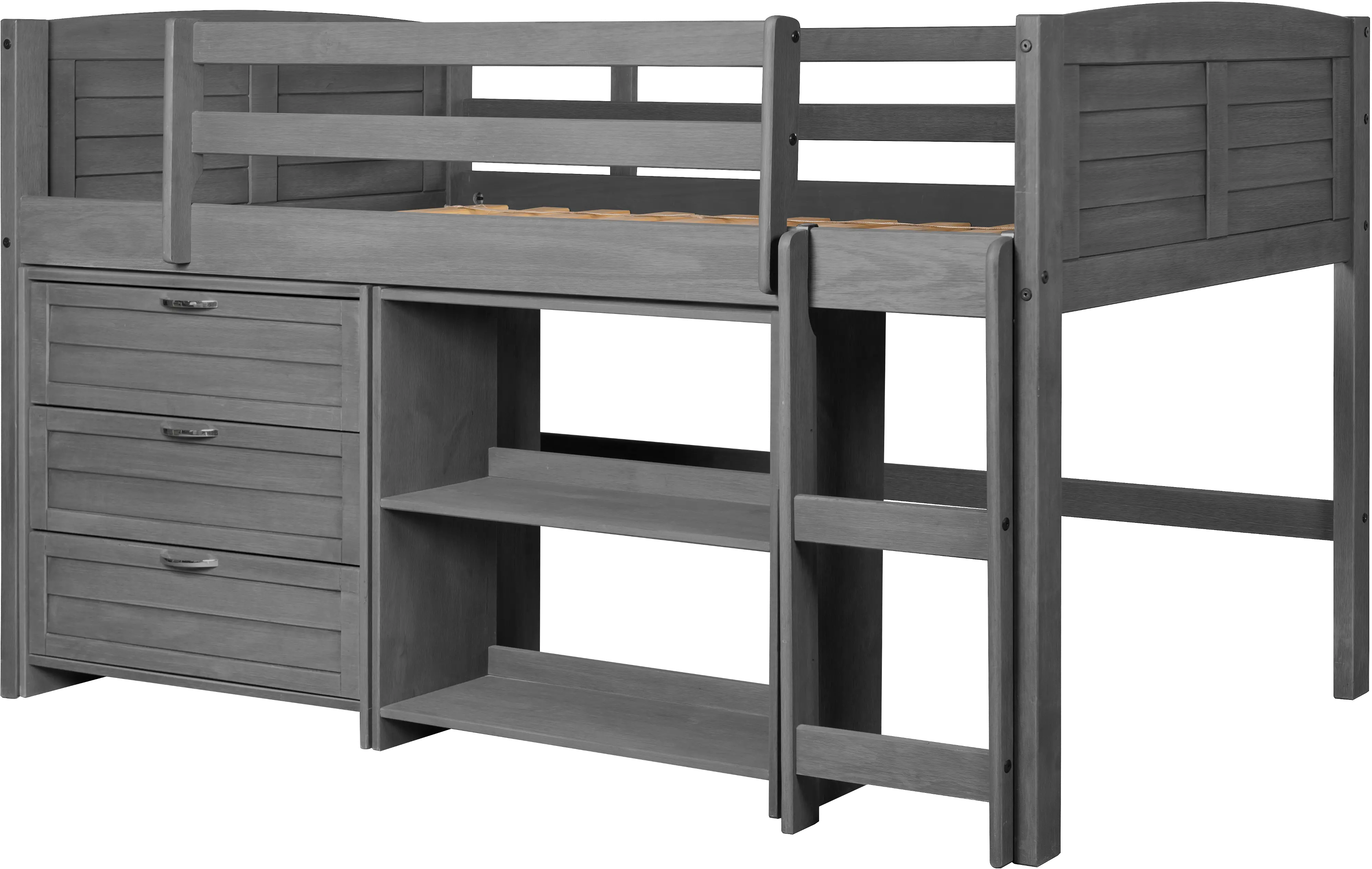 Louver Antique Gray Low Loft Bed Style C-3