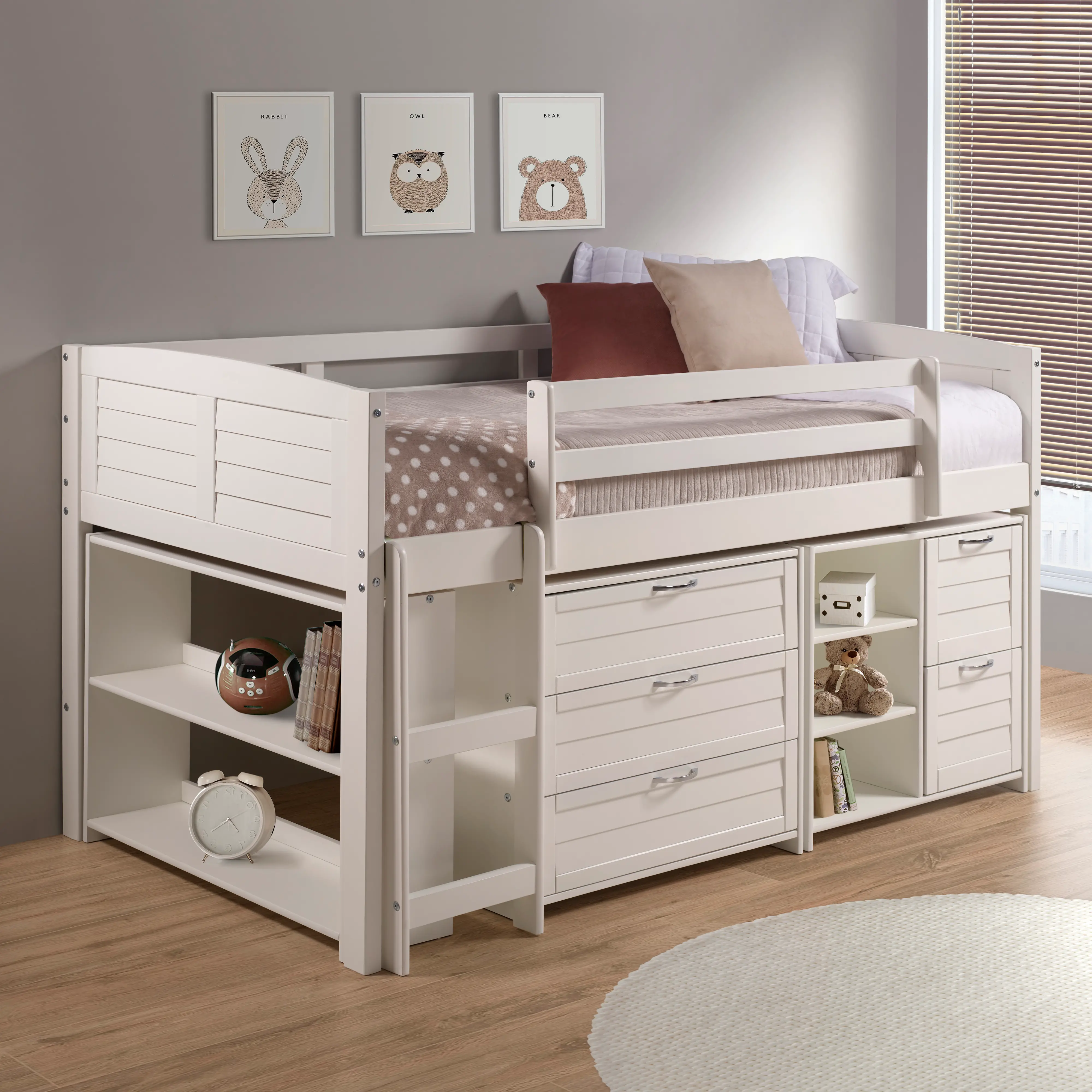 Louver White Low Loft Bed Style A-2