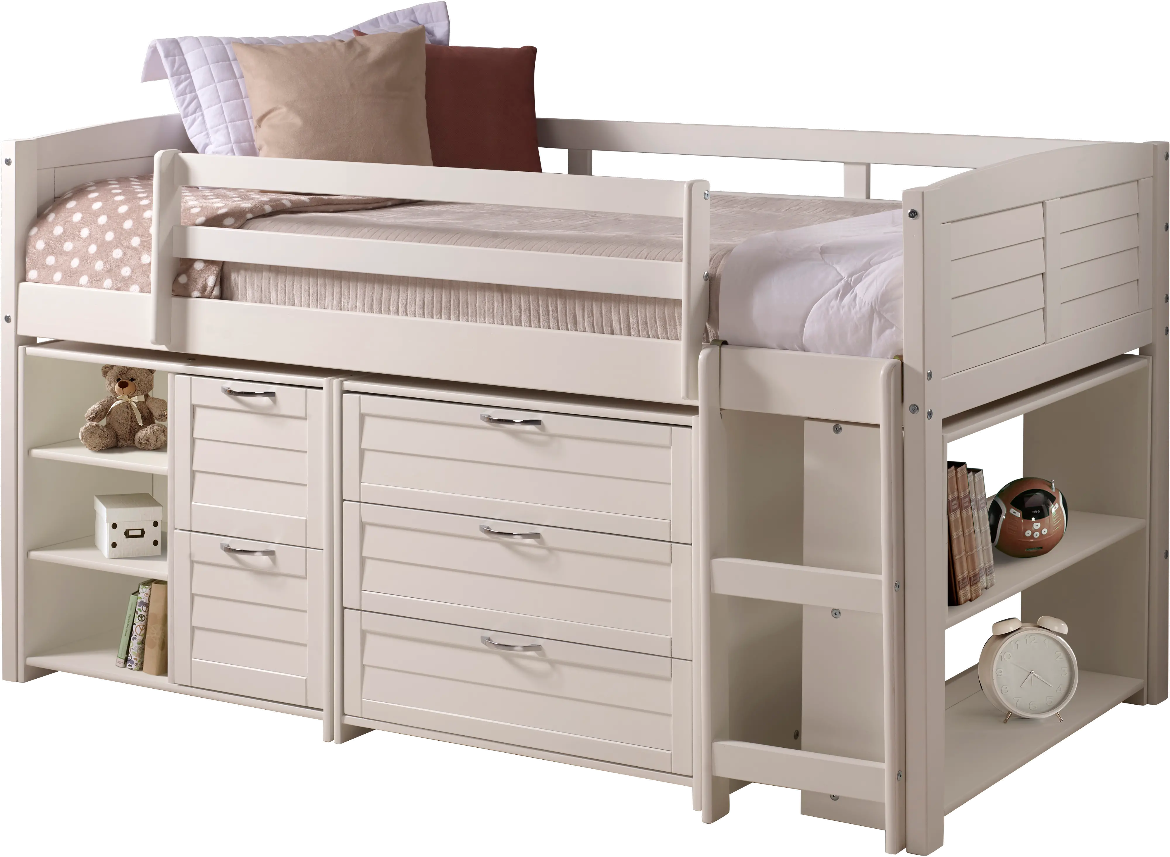 Louver White Low Loft Bed Style A-1