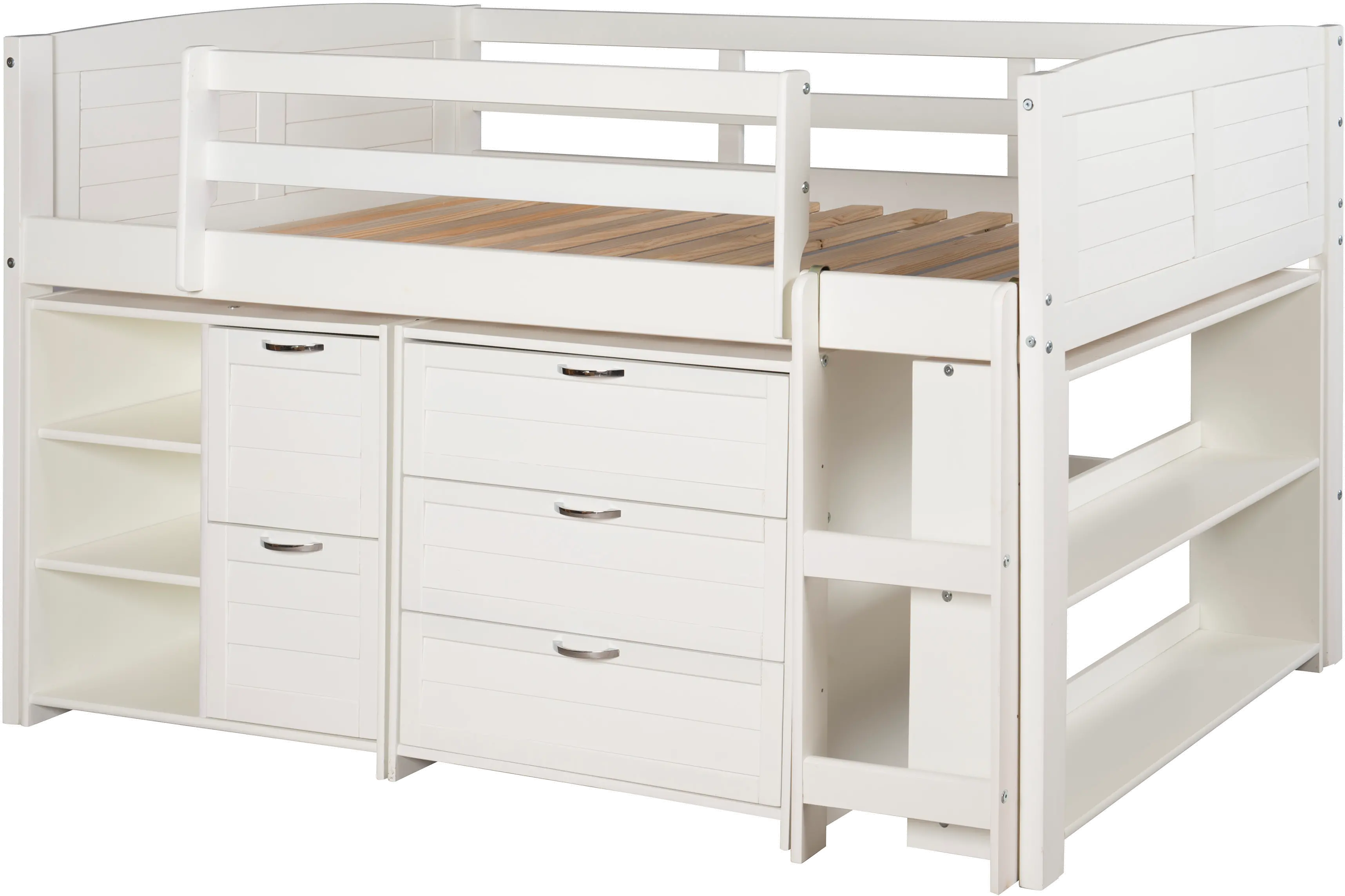 Louver White Low Loft Bed Style A-3