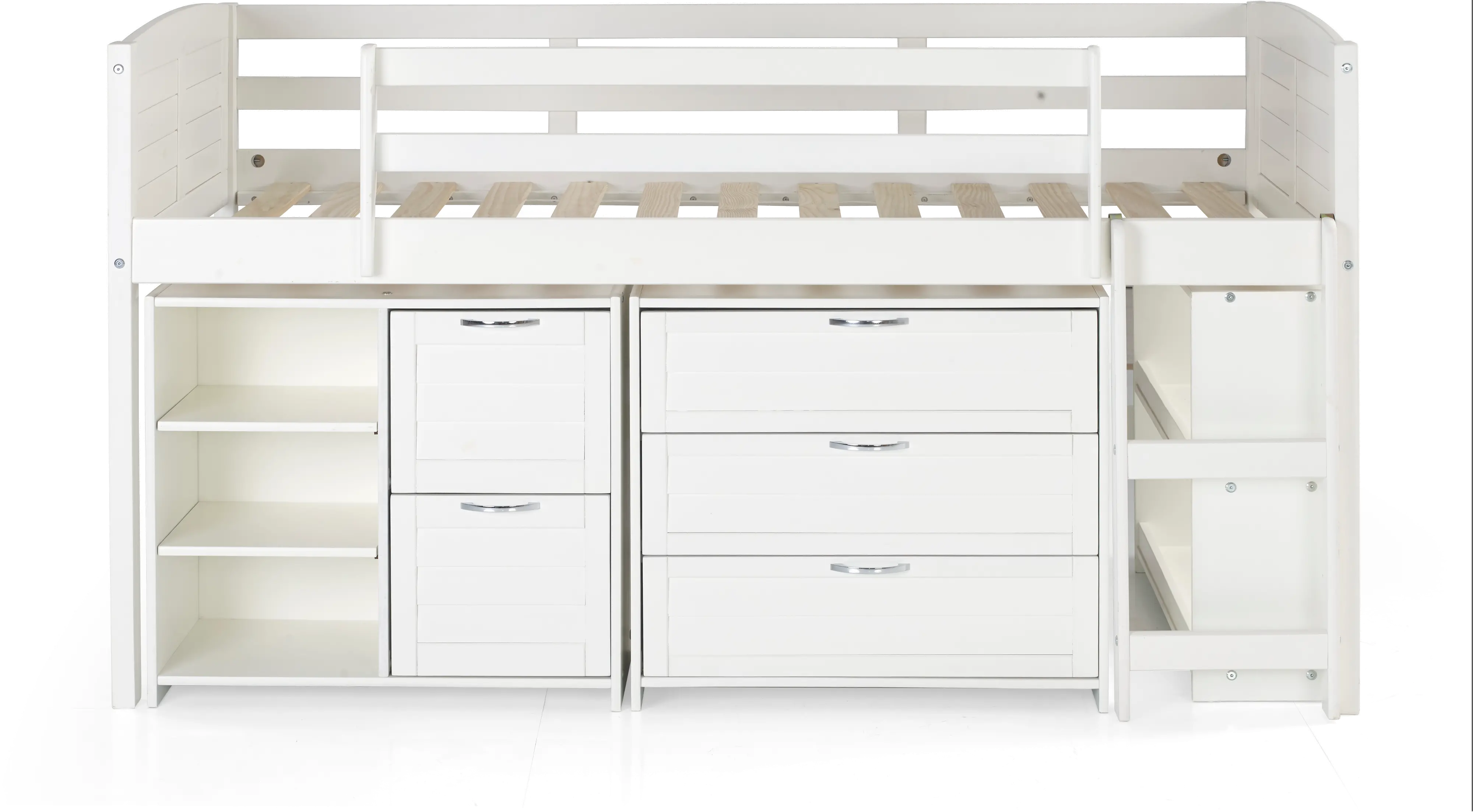 Louver White Low Loft Bed Style A-4