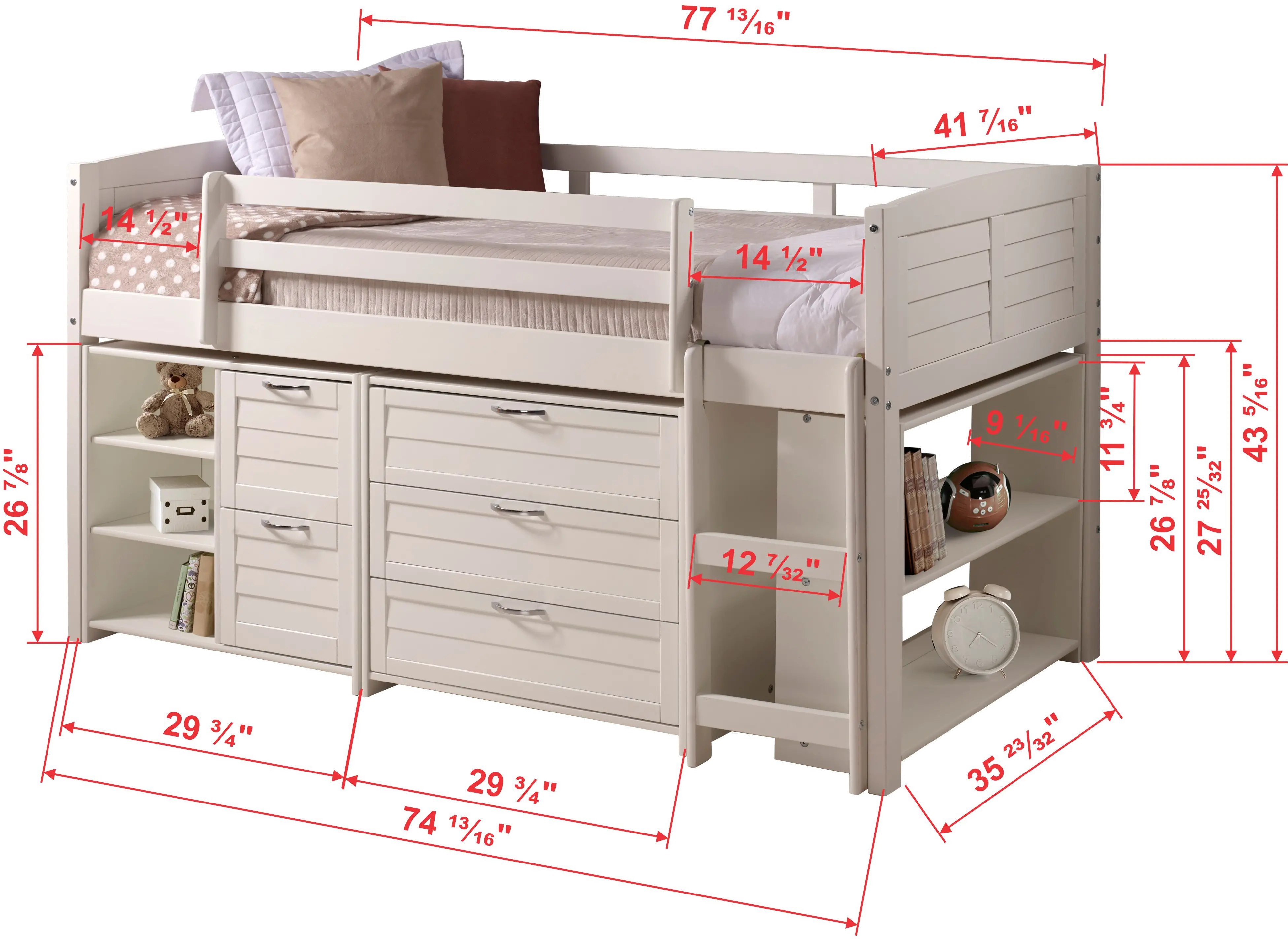 Louver White Low Loft Bed Style A-5