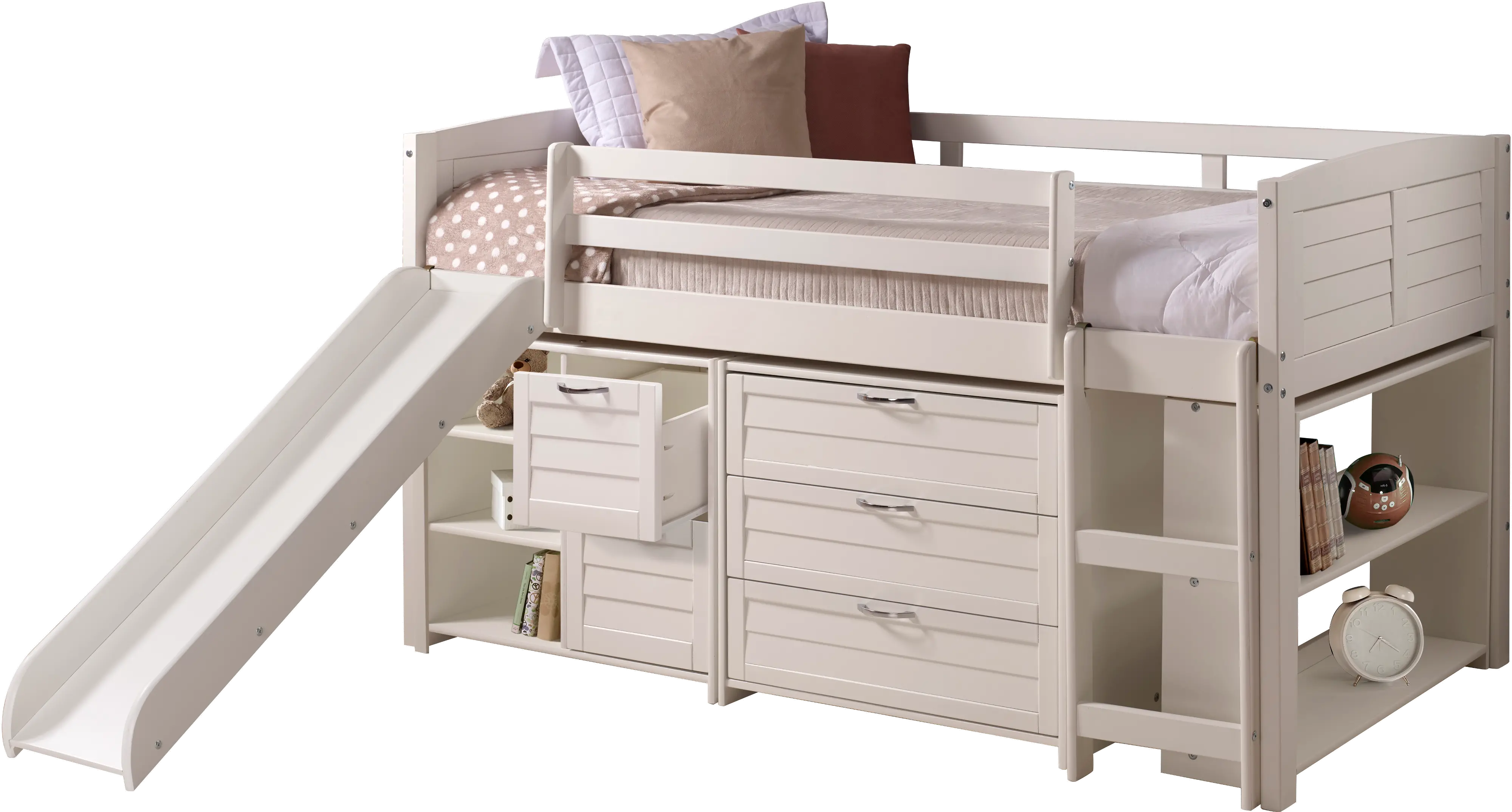 Louver White Low Loft Bed Style B-1