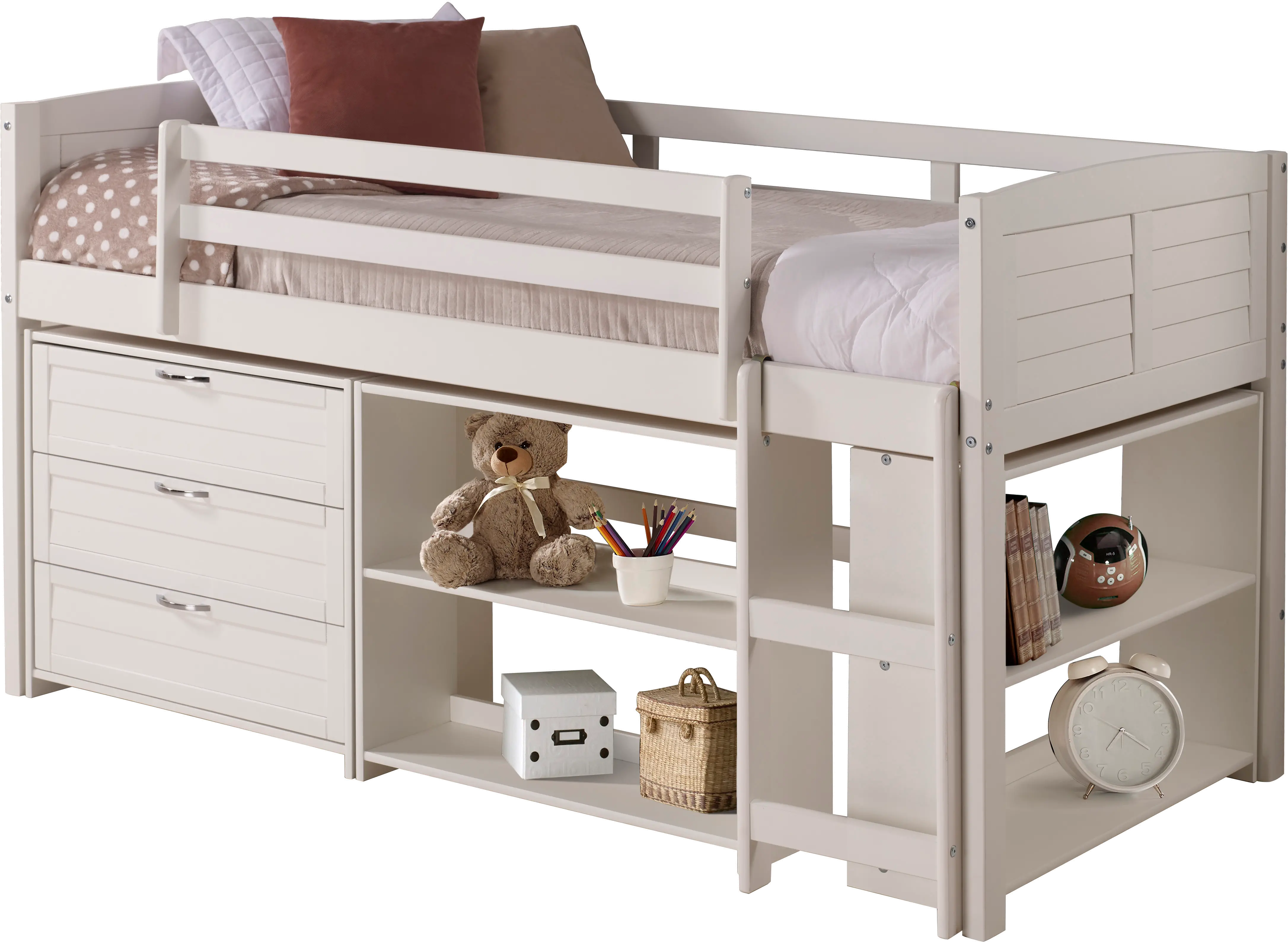 Louver White Low Loft Bed Style C-1