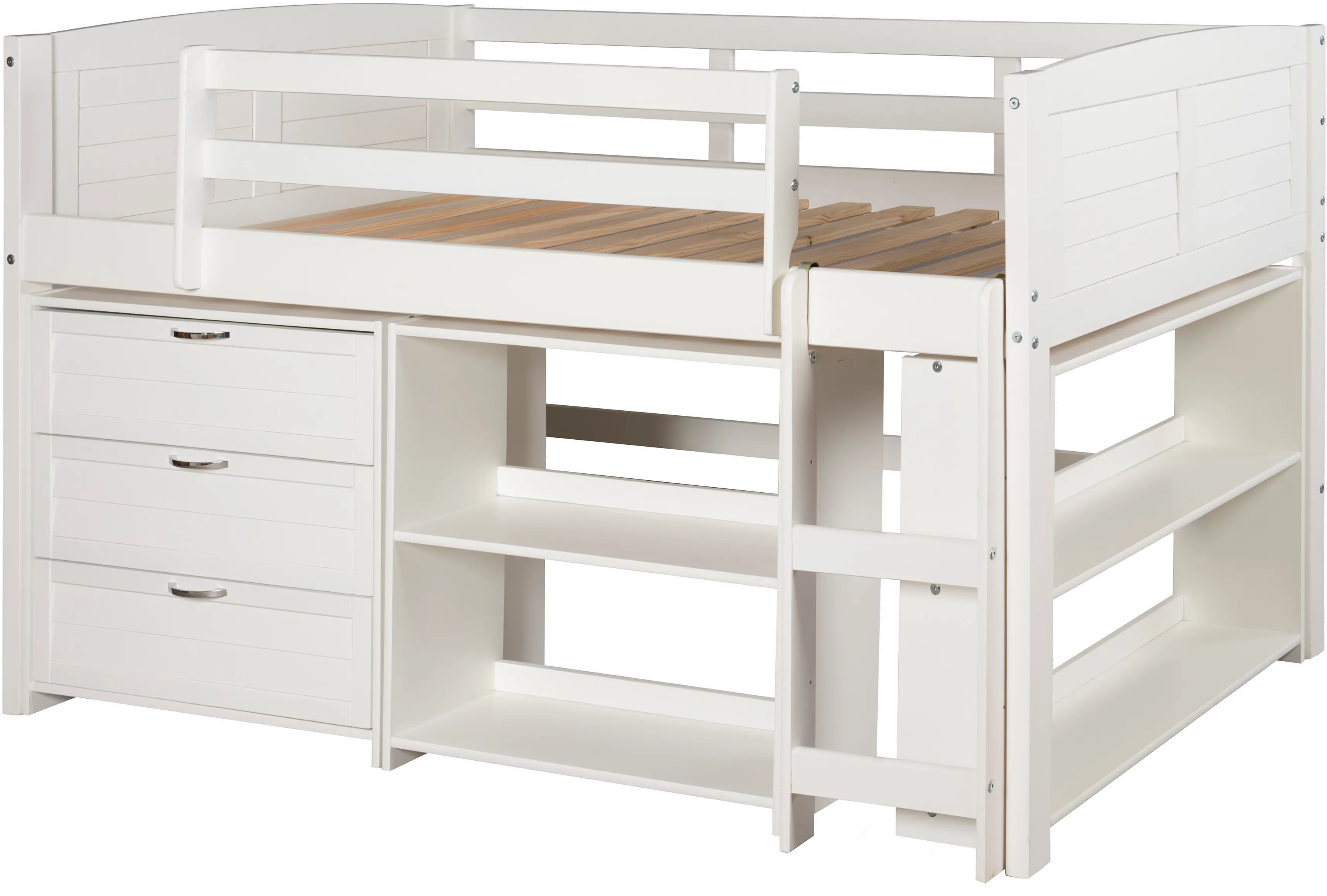 Louver White Low Loft Bed Style C-3