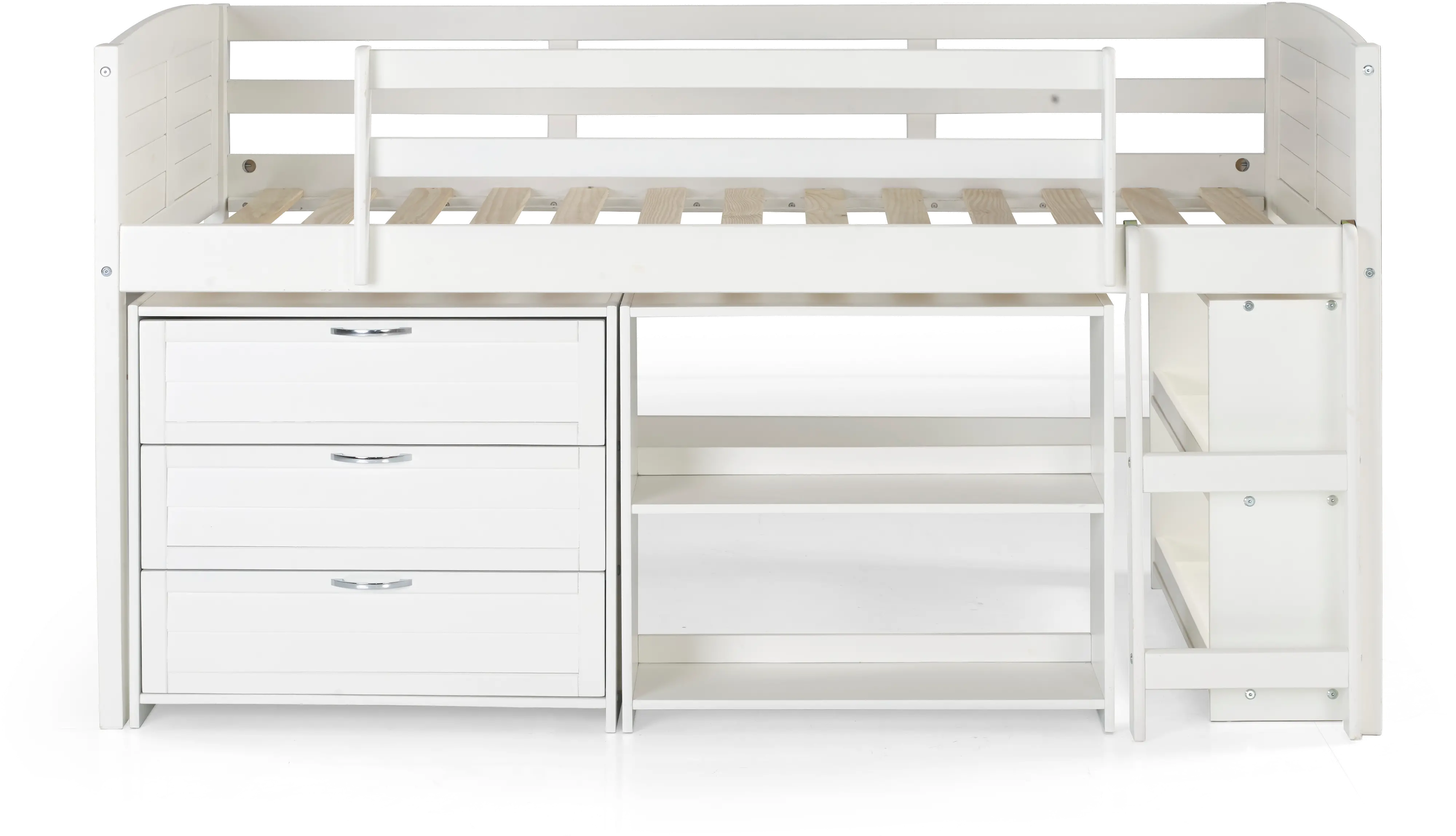 Louver White Low Loft Bed Style C-4