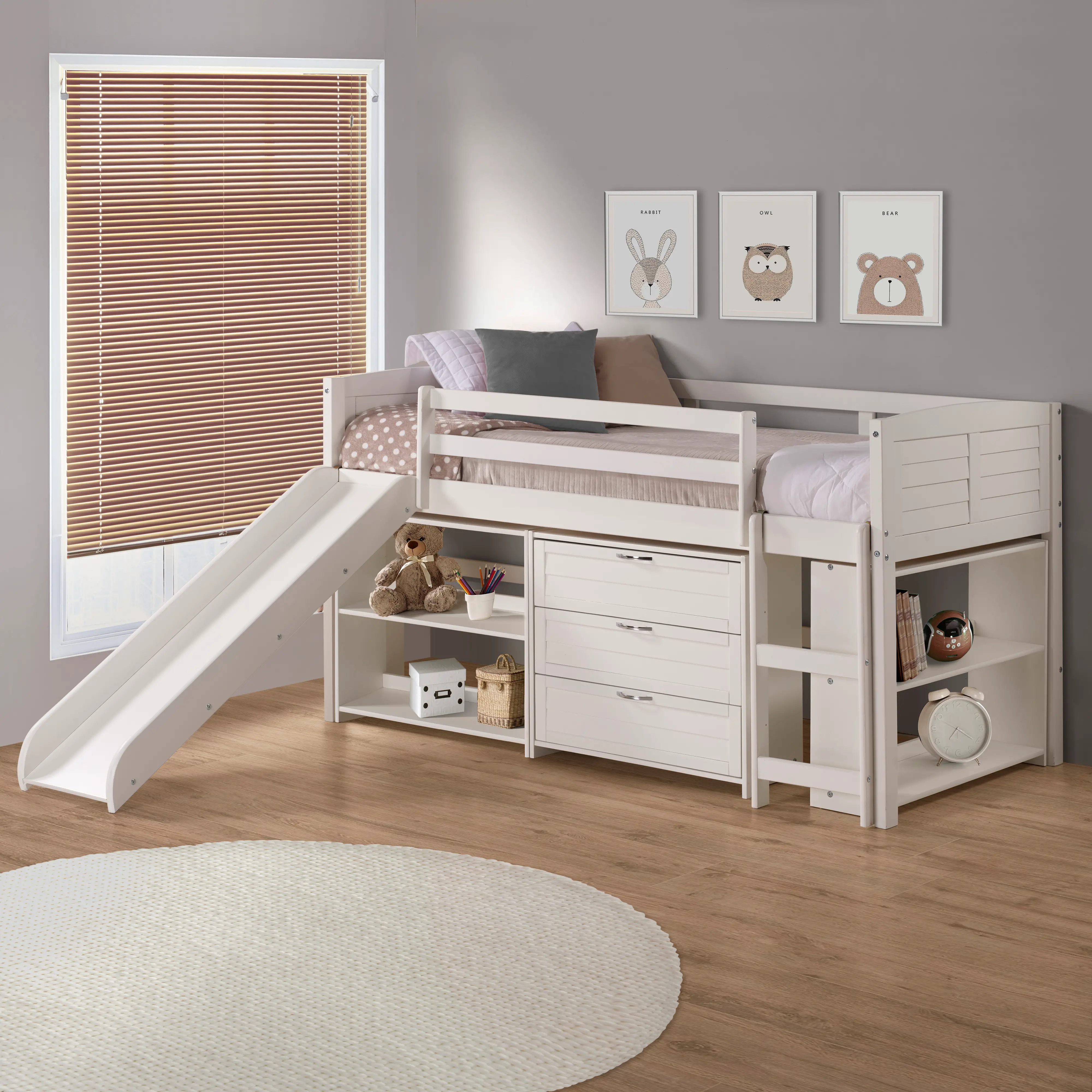 Louver White Low Loft Bed Style D-2
