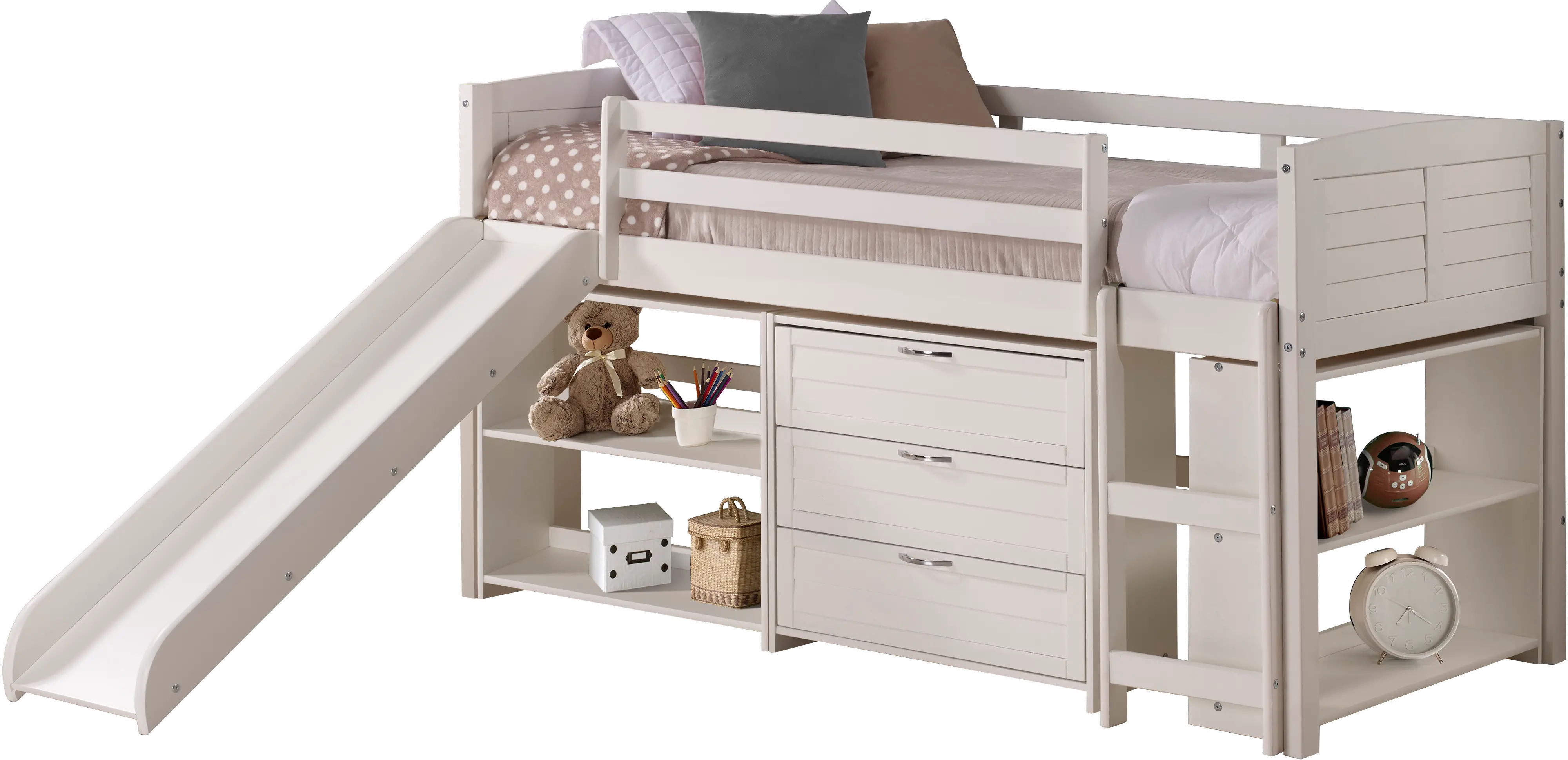 Louver White Low Loft Bed Style D-1