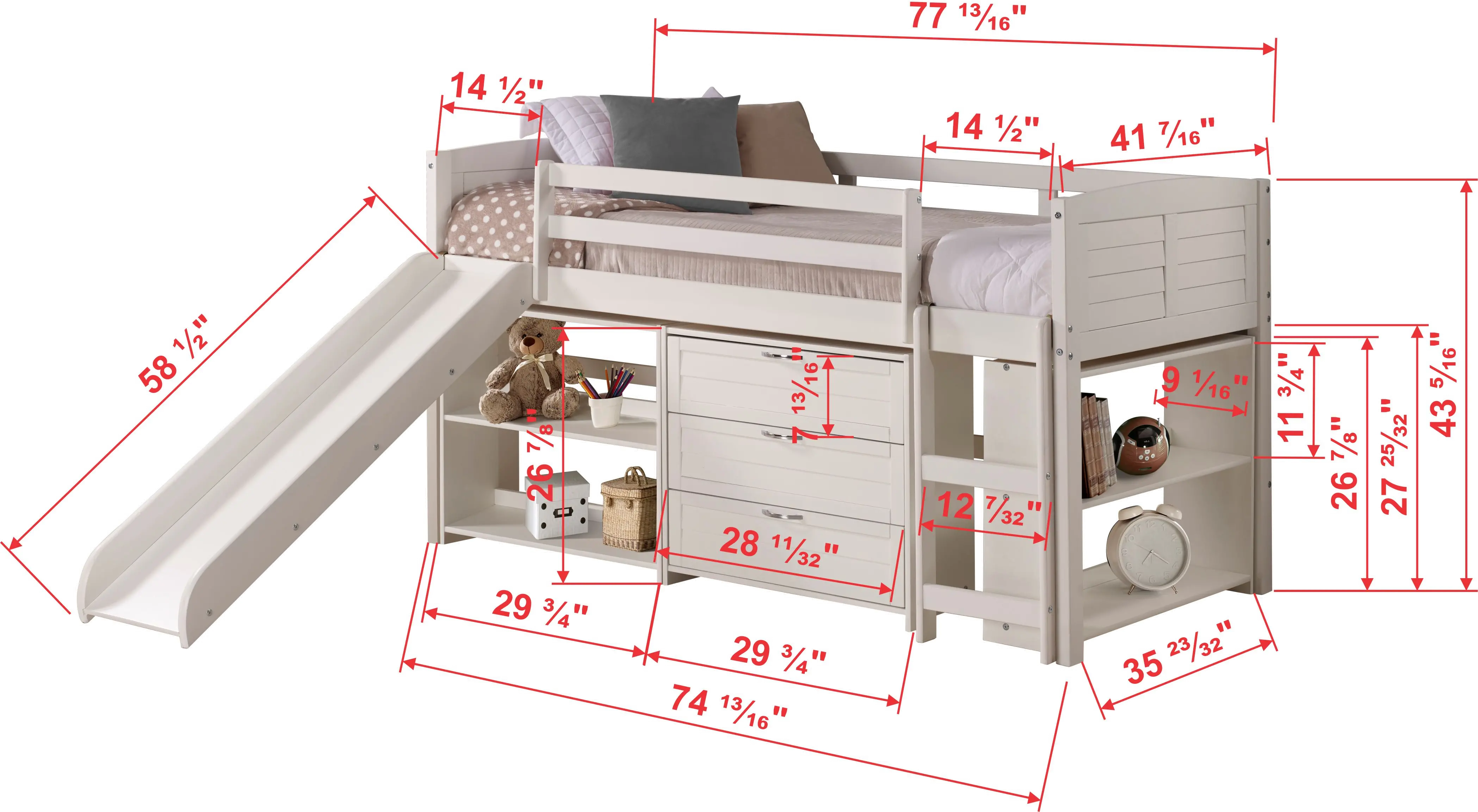 Louver White Low Loft Bed Style D-5
