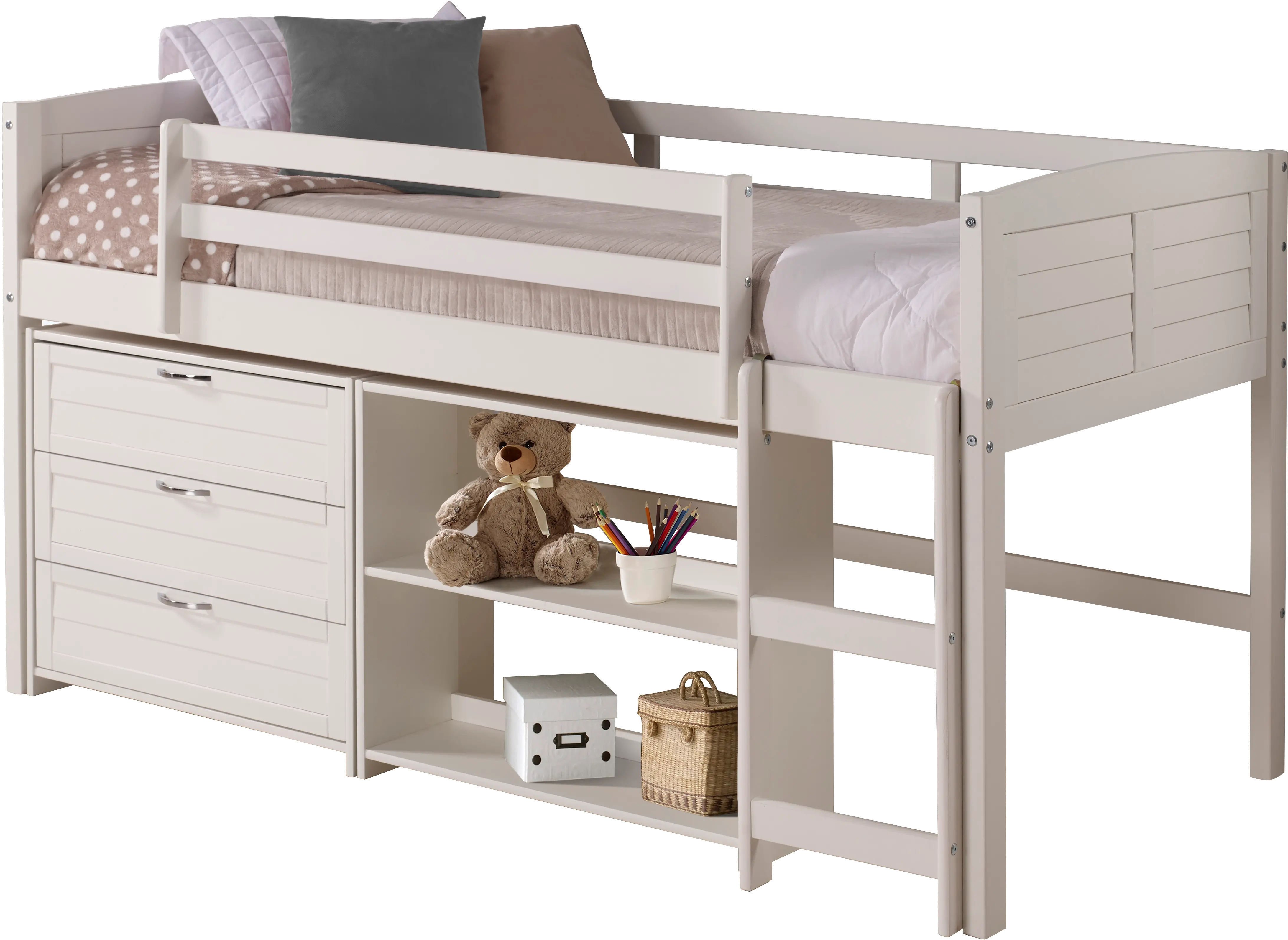 Louver White Low Loft Bed Style E-1