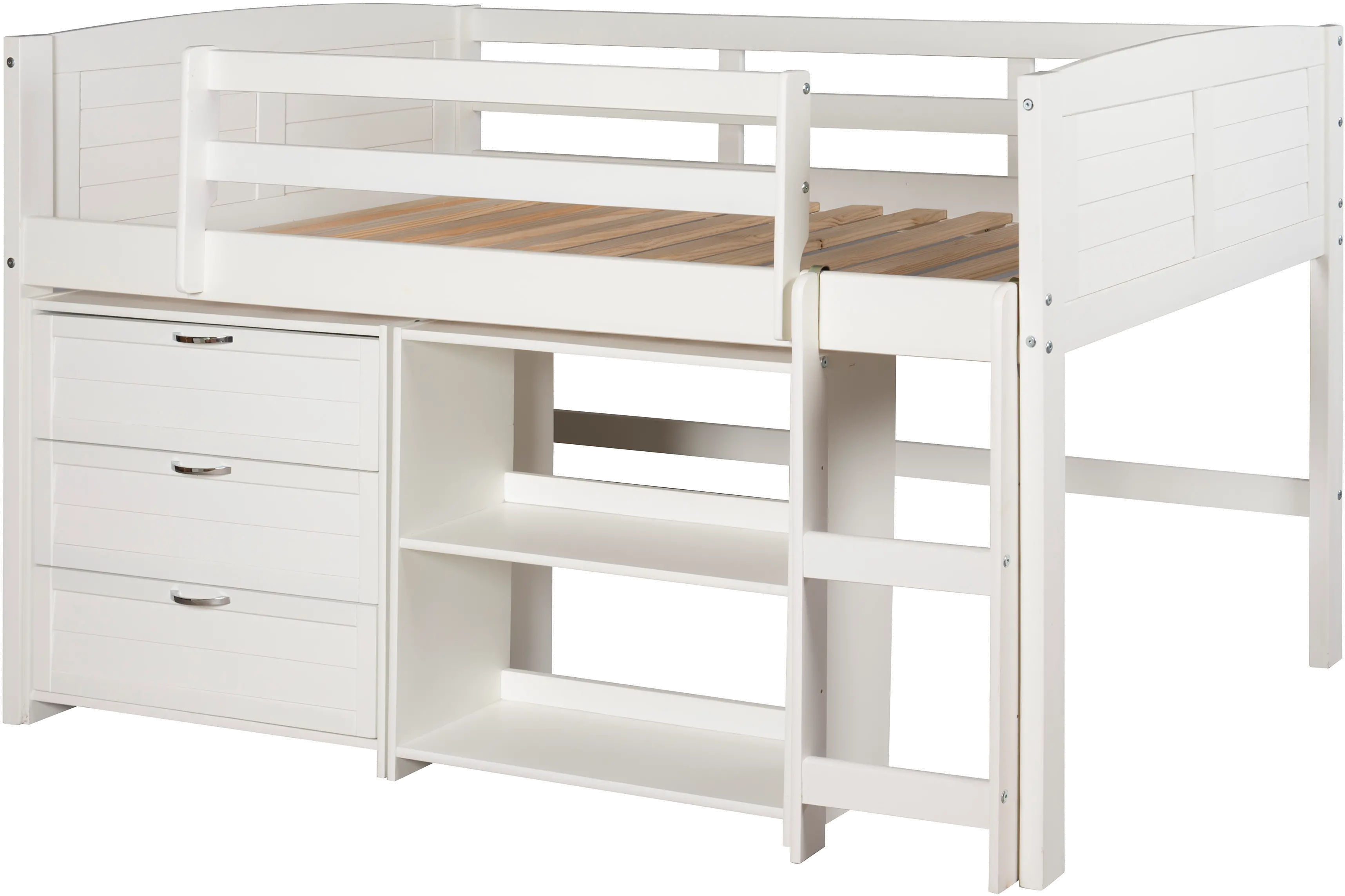 Louver White Low Loft Bed Style E-3