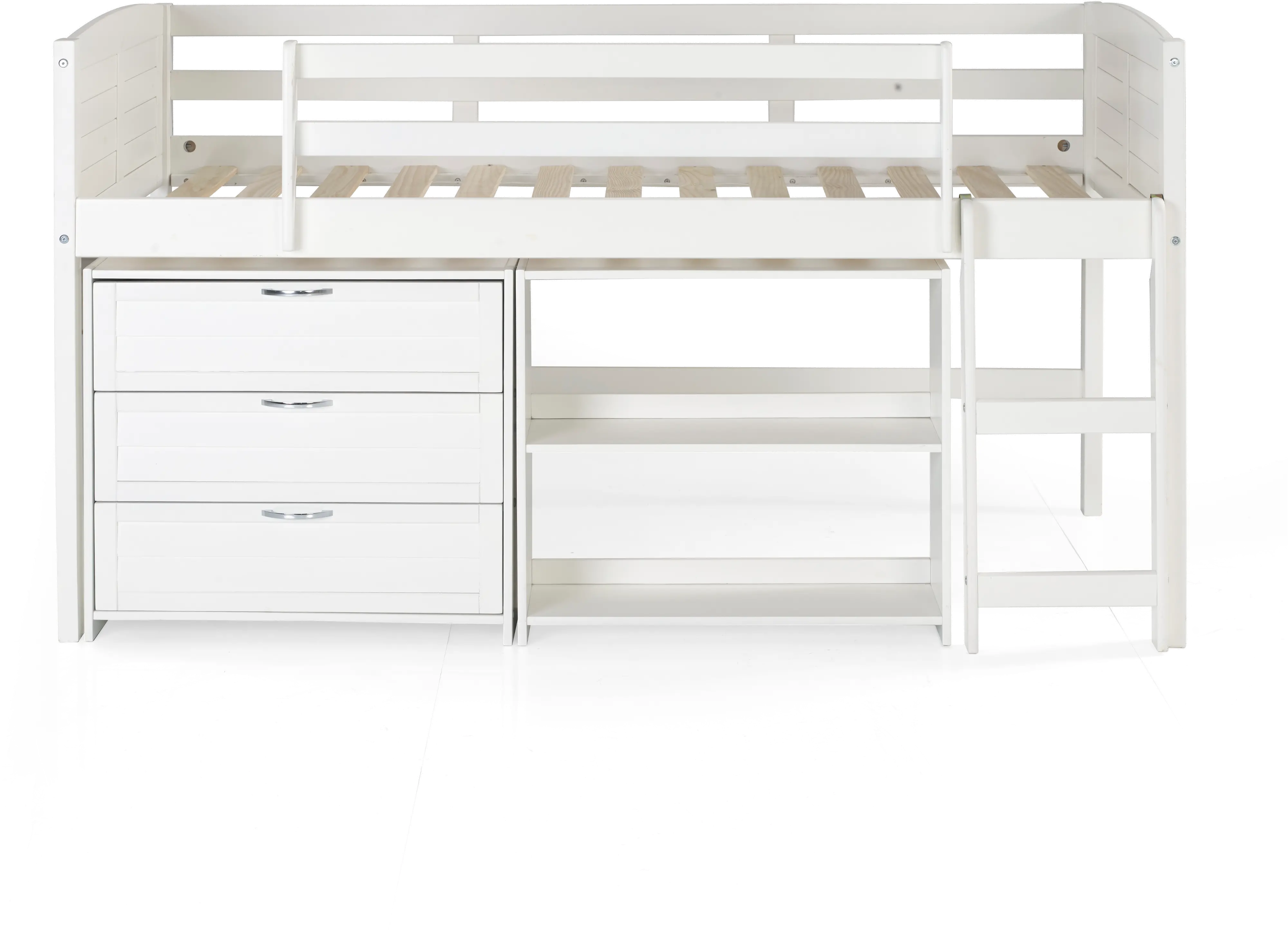 Louver White Low Loft Bed Style E-4