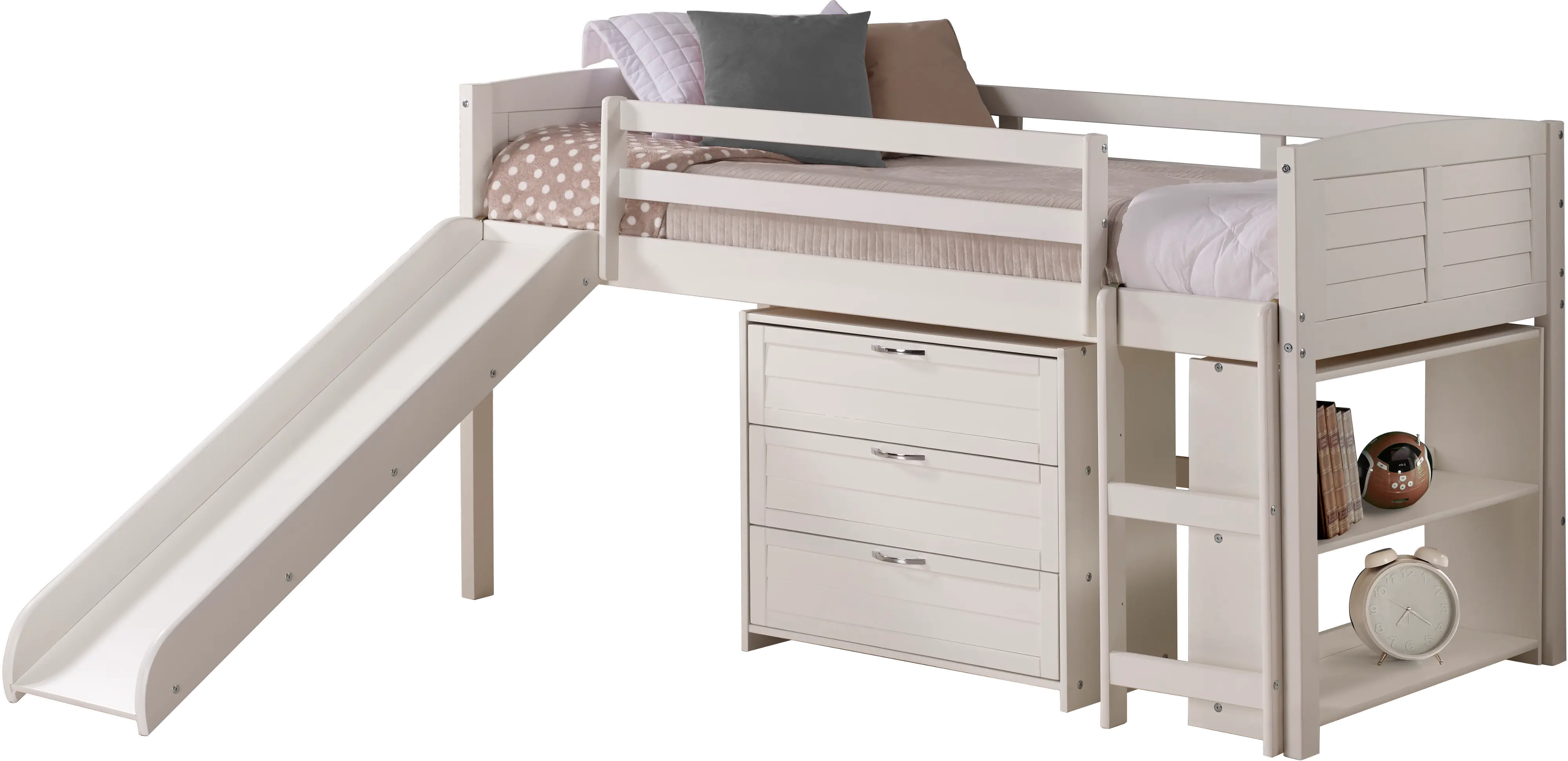 Louver White Low Loft Bed Style F-1