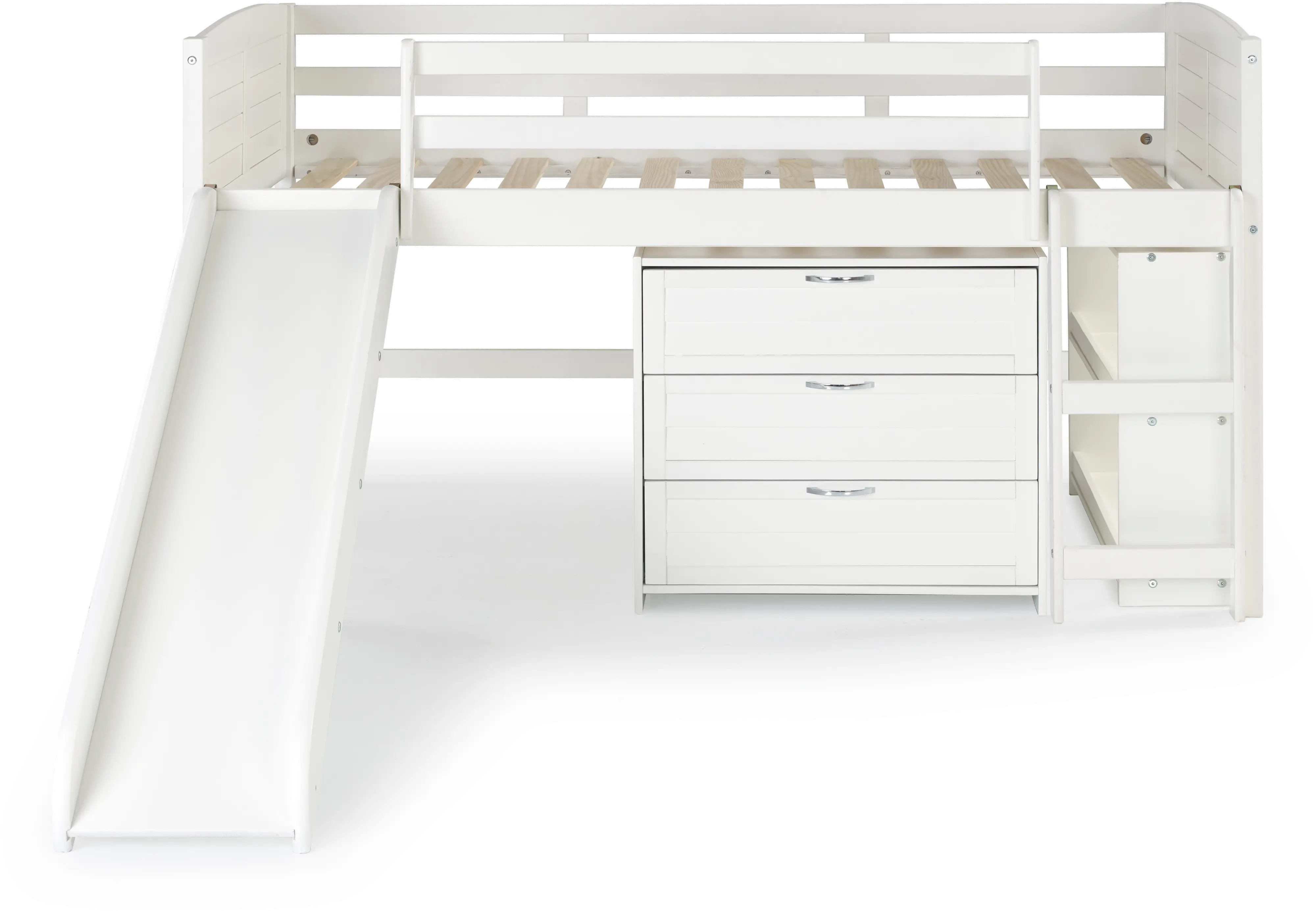 Louver White Low Loft Bed Style F-3