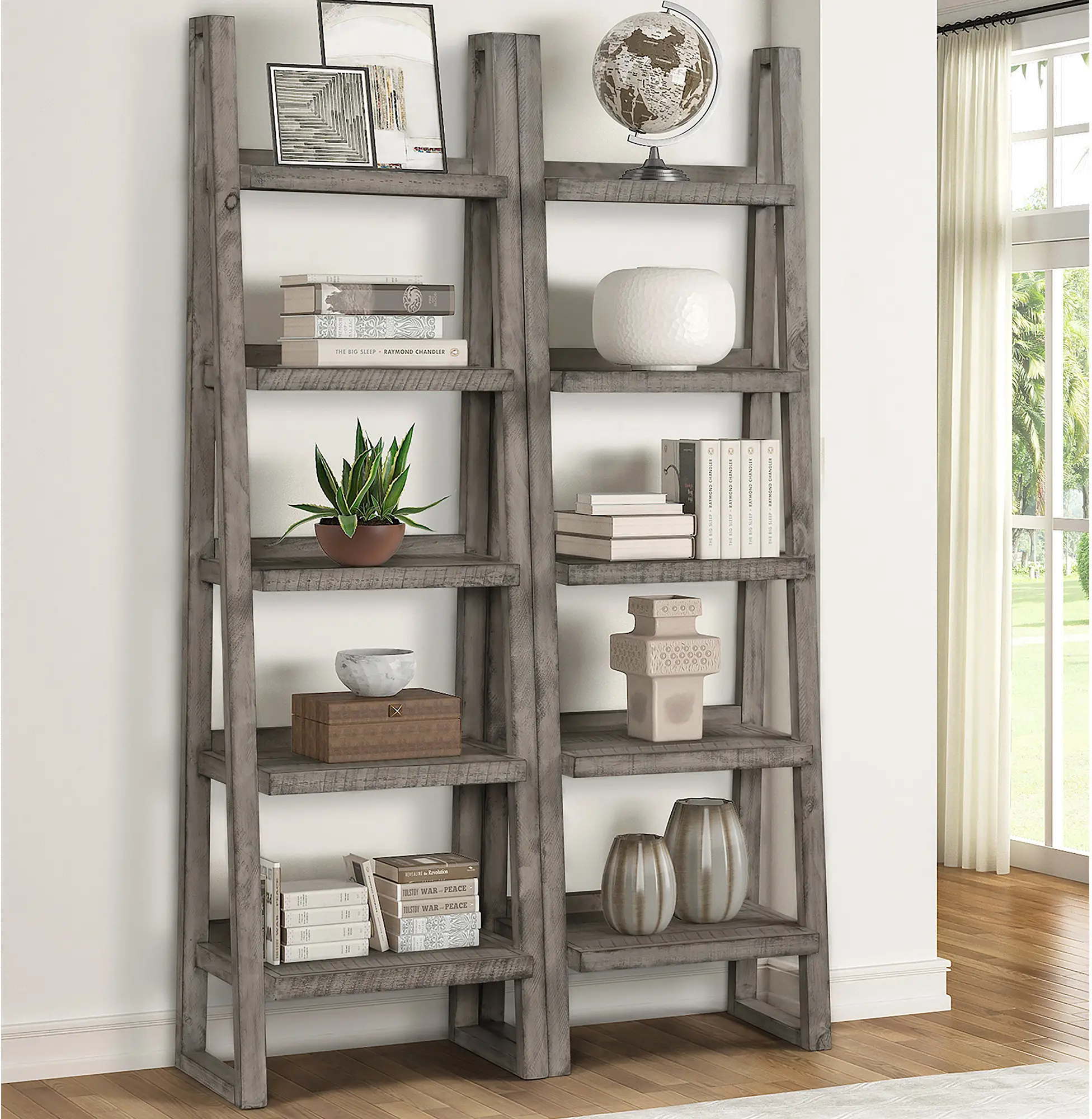 Tustin Stone Gray Set of Etagere Bookcases-2
