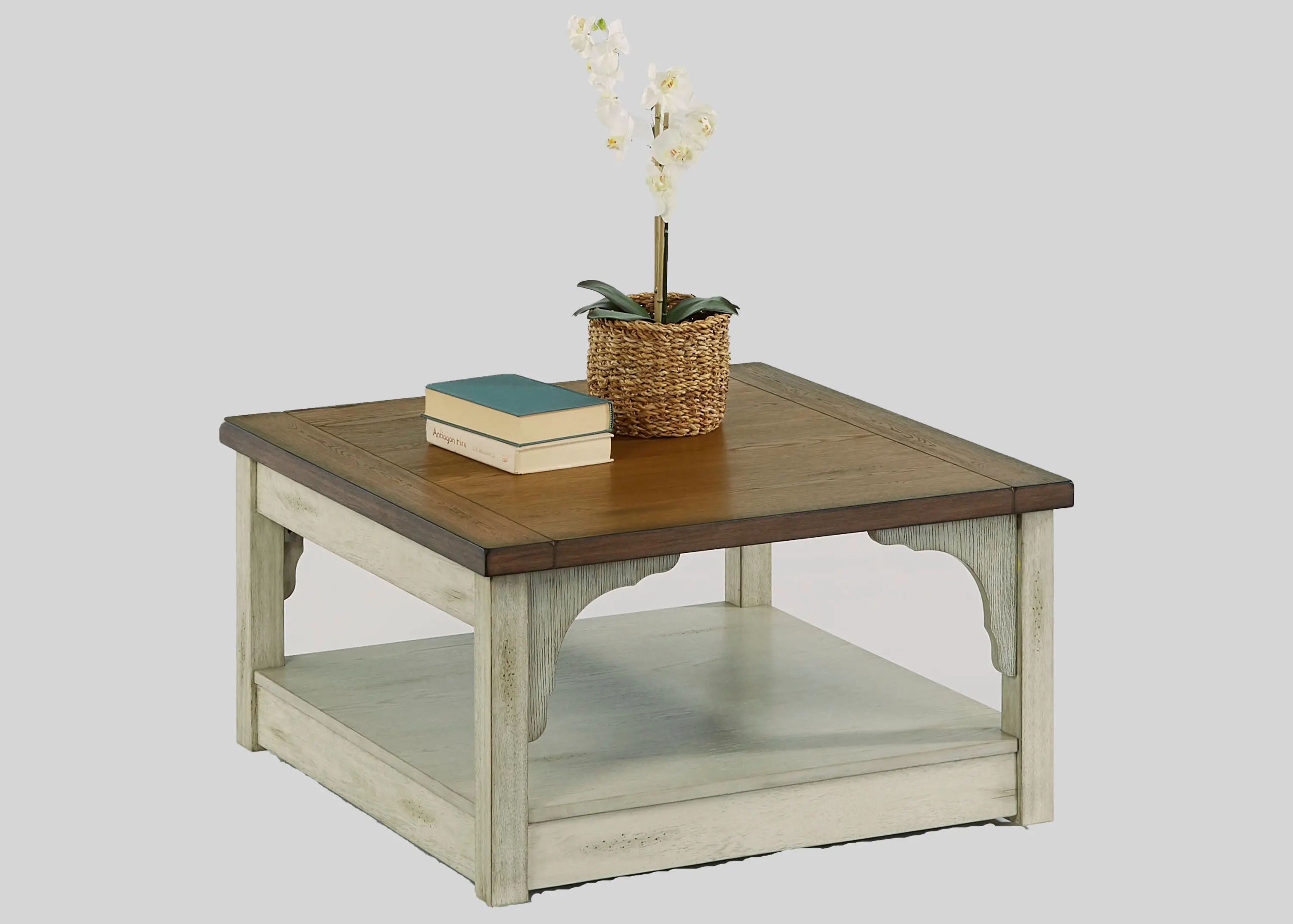 Wellington Place Oak and Antique White Square Coffee Table-2