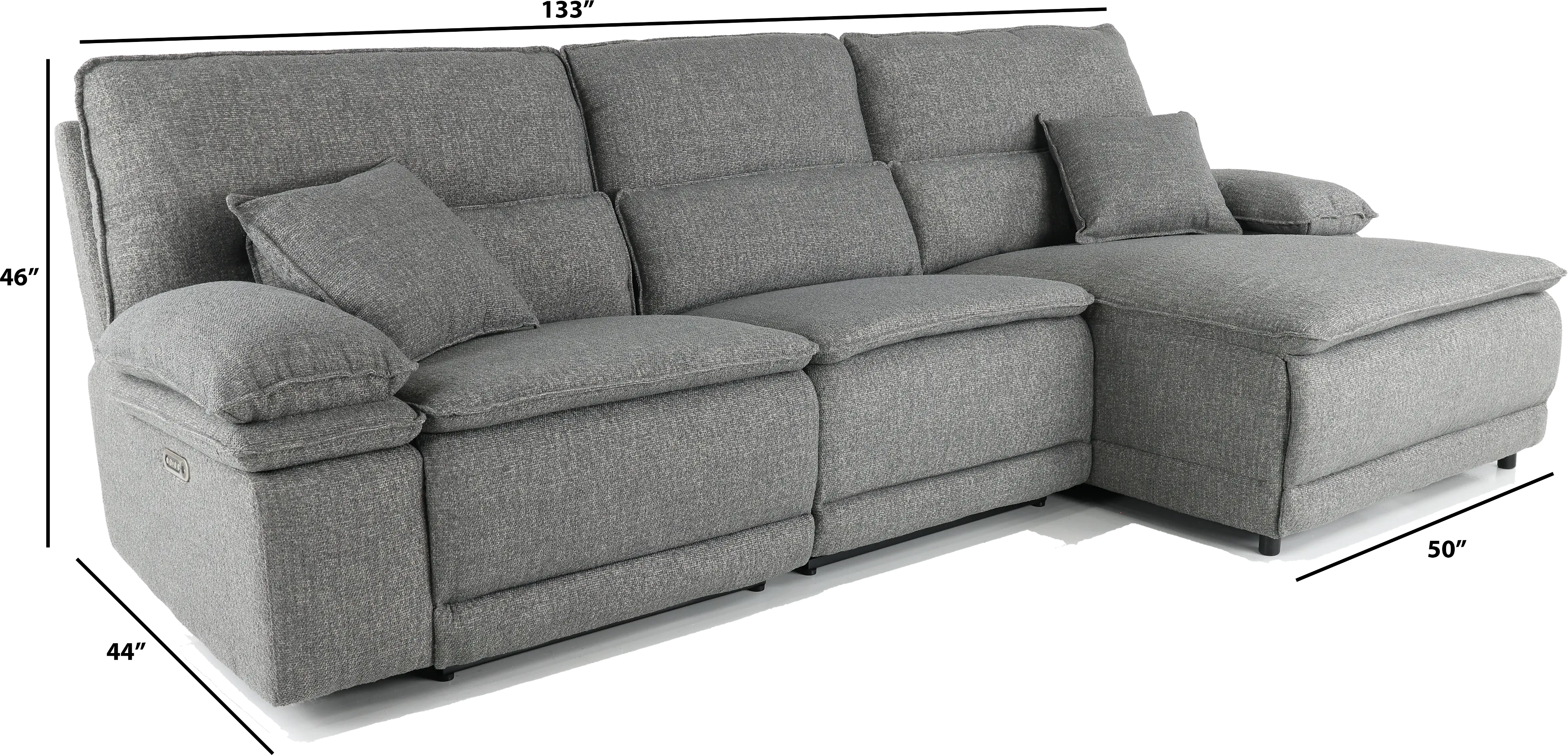 Merino Charcoal Gray 3-Piece Right Chaise Power Reclining Sofa-4