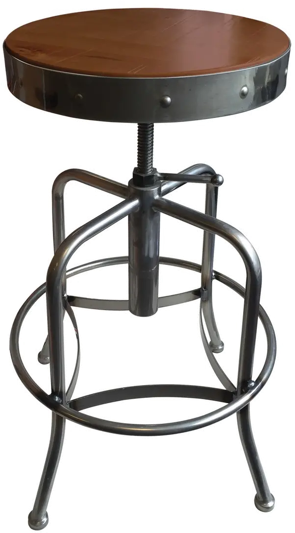 Steel Silver and Brown Adjustable Height Stool-1