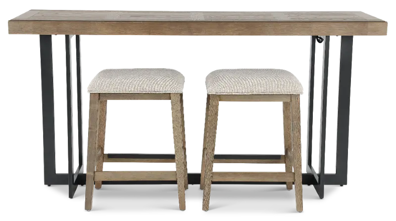 Eden Brown and Black Sofa Table with Upholstered Stools