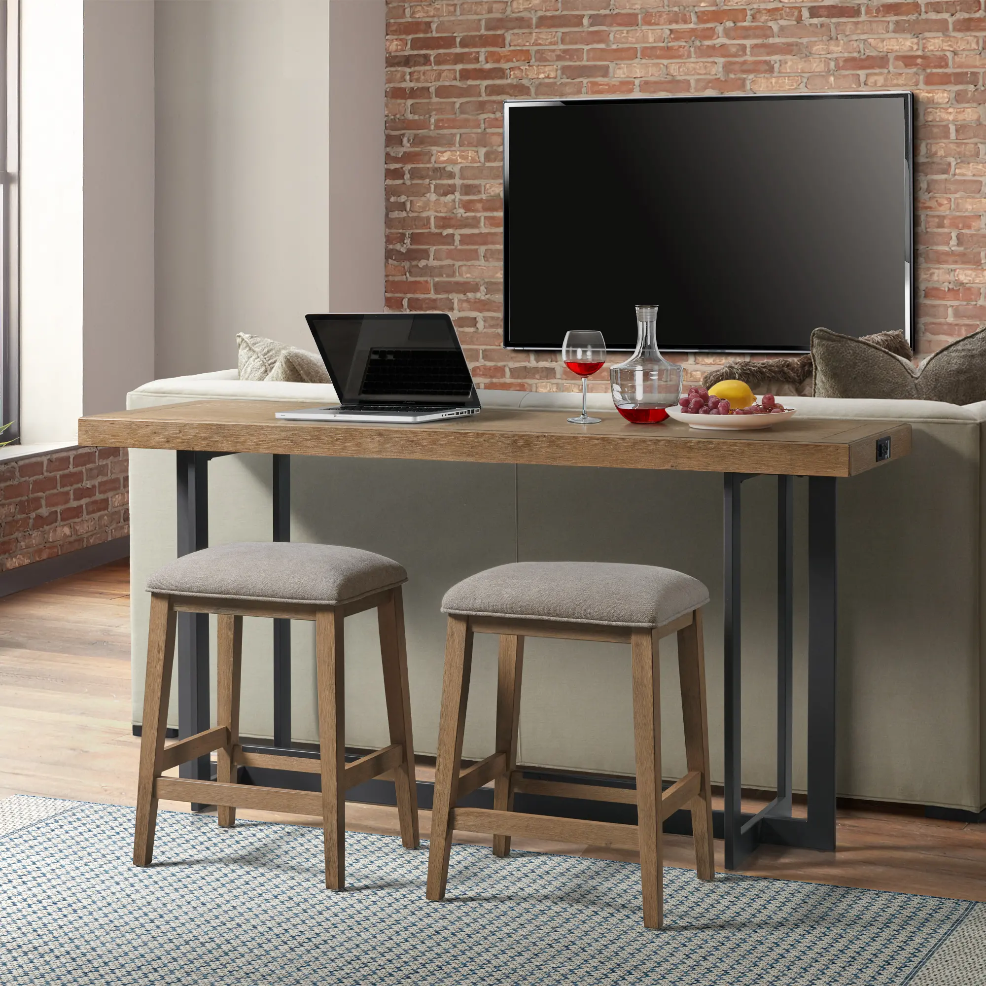 Eden Dune Sofa Table With Upholstered Stools-2