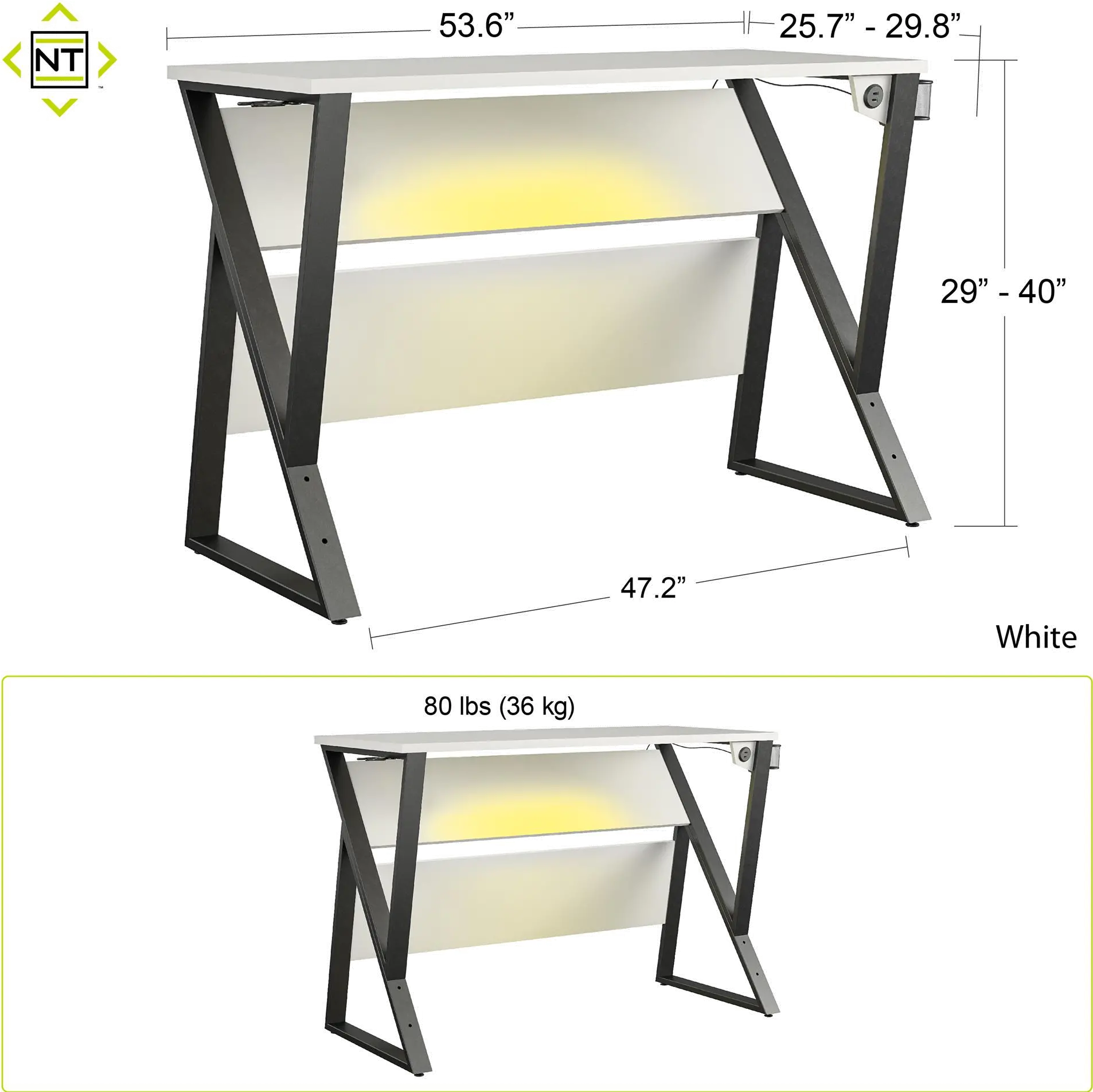 Genesis White Adjustable Gaming Desk-6