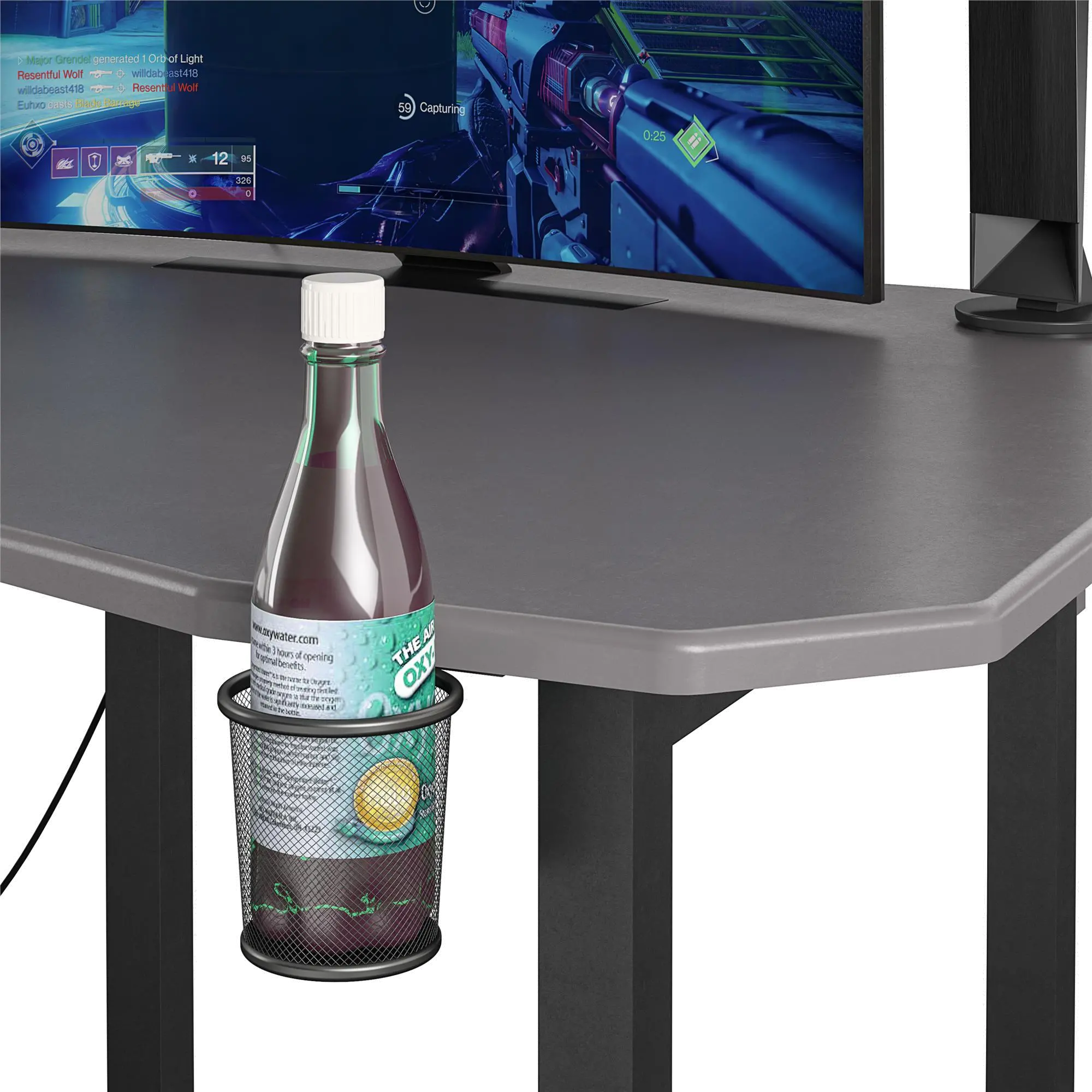 Gray Gaming Desk with CPU Stand - Quest-3