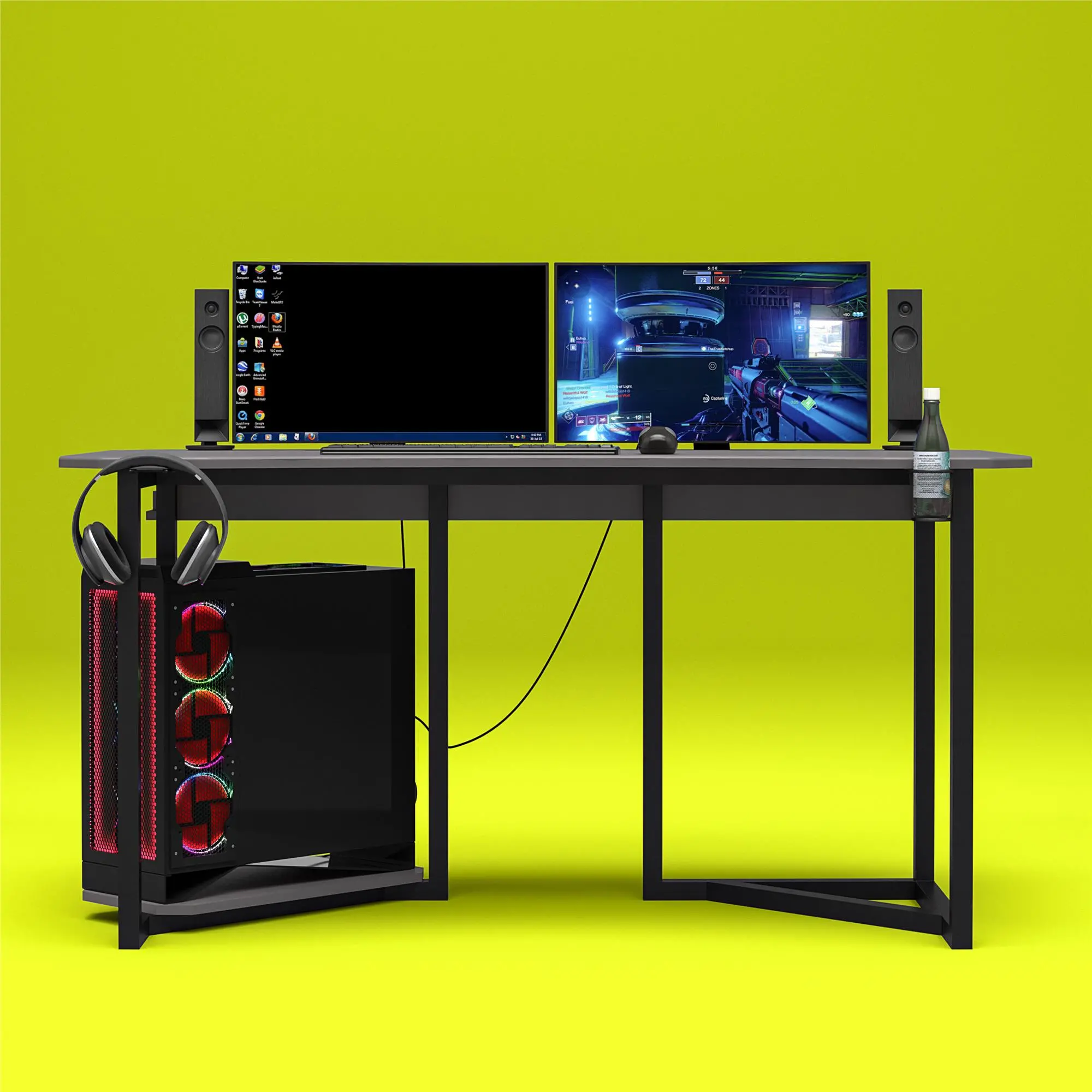 Gray Gaming Desk with CPU Stand - Quest-4