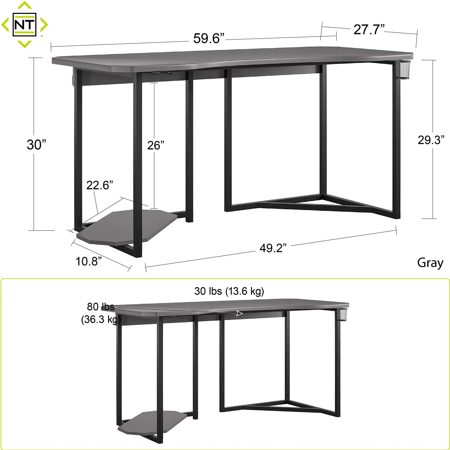 Gray Gaming Desk with CPU Stand - Quest-7