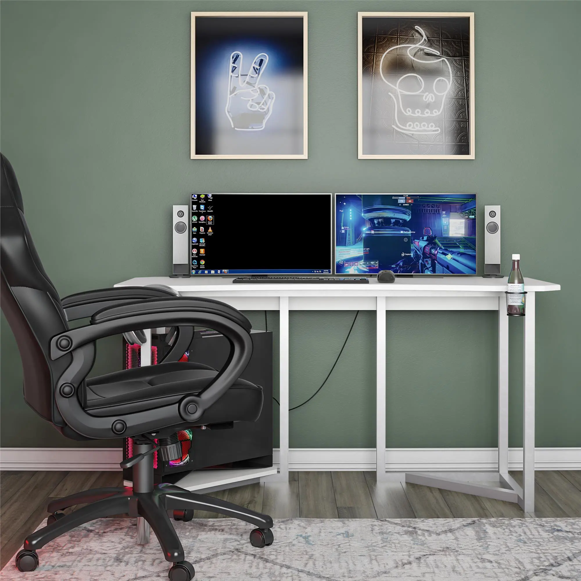 White Gaming Desk with CPU Stand - Quest-2