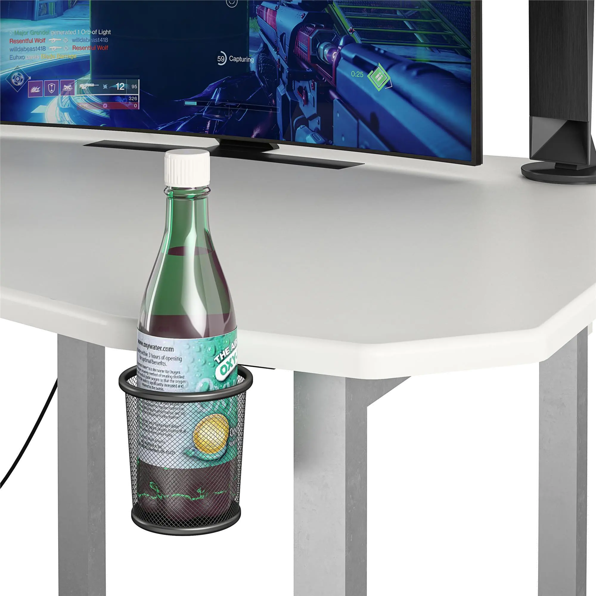 White Gaming Desk with CPU Stand - Quest-3