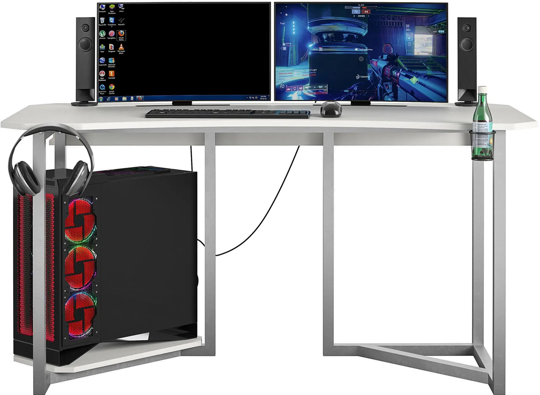 White Gaming Desk with CPU Stand - Quest-1