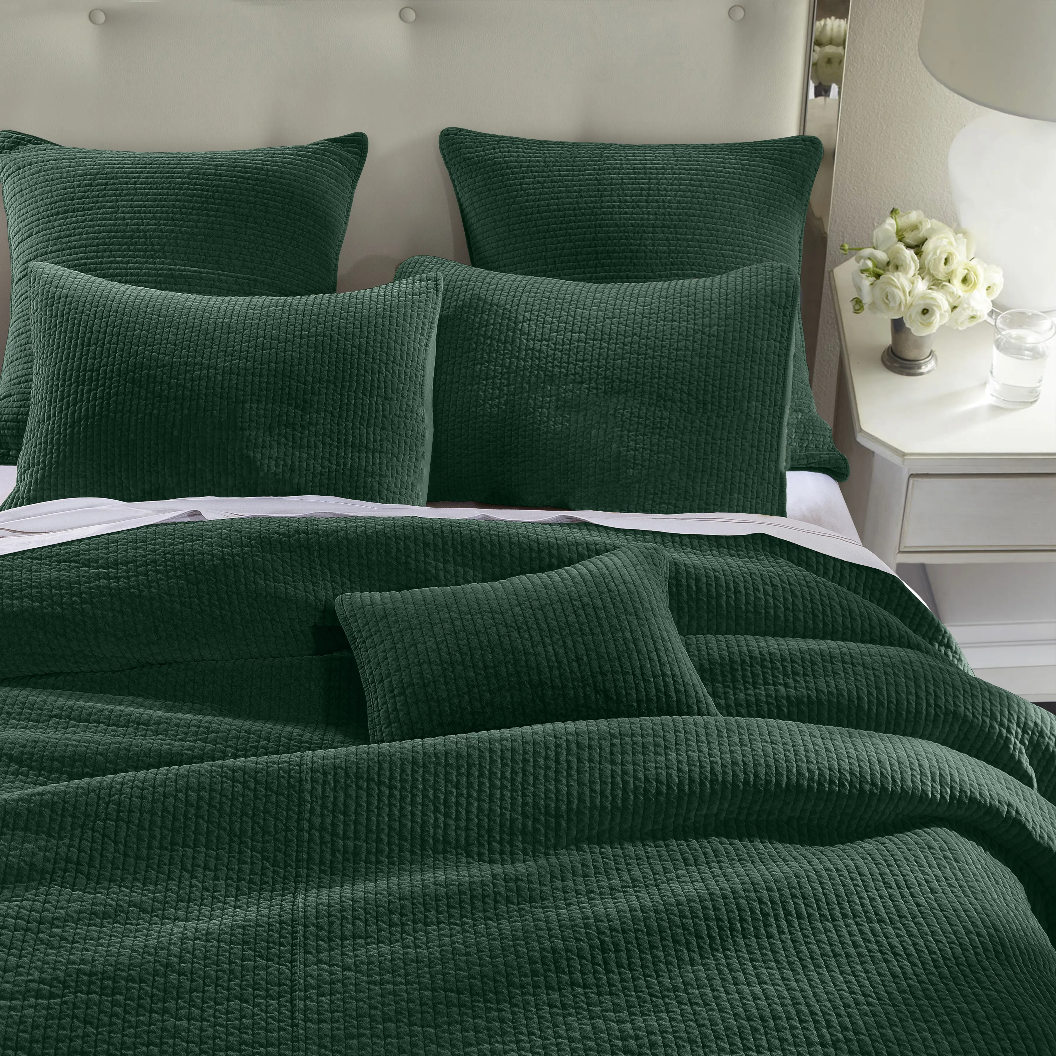 Stonewashed Emerald Green Full/Queen 3 Piece Quilt Set-1